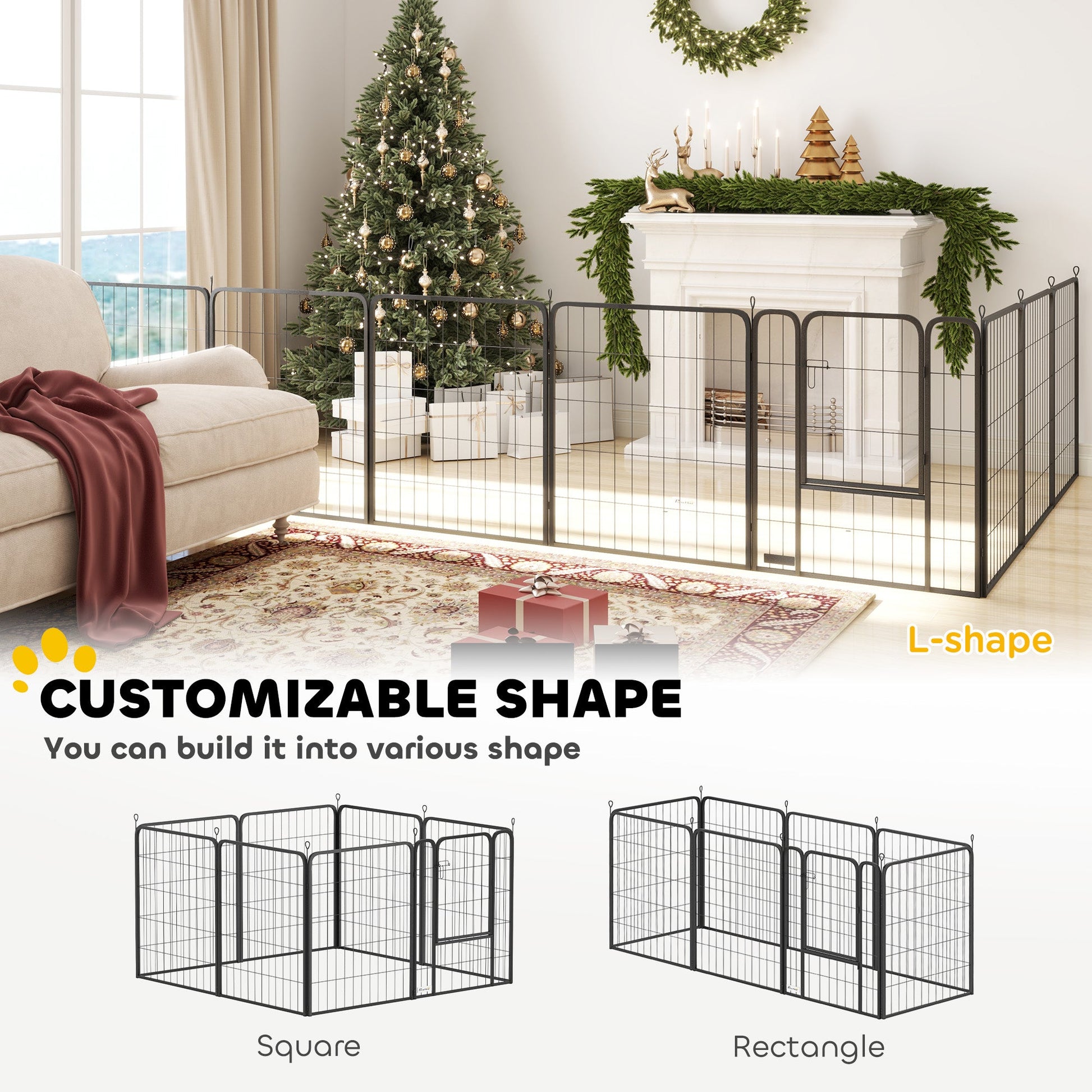 8 Panels Dog Playpen, 27"W x 31.5"H Heavy Duty Pet Fence with Door & Strap for Indoor Outdoor Backyard Garden, Portable & Foldable Puppy Pet Pen for Medium Dogs