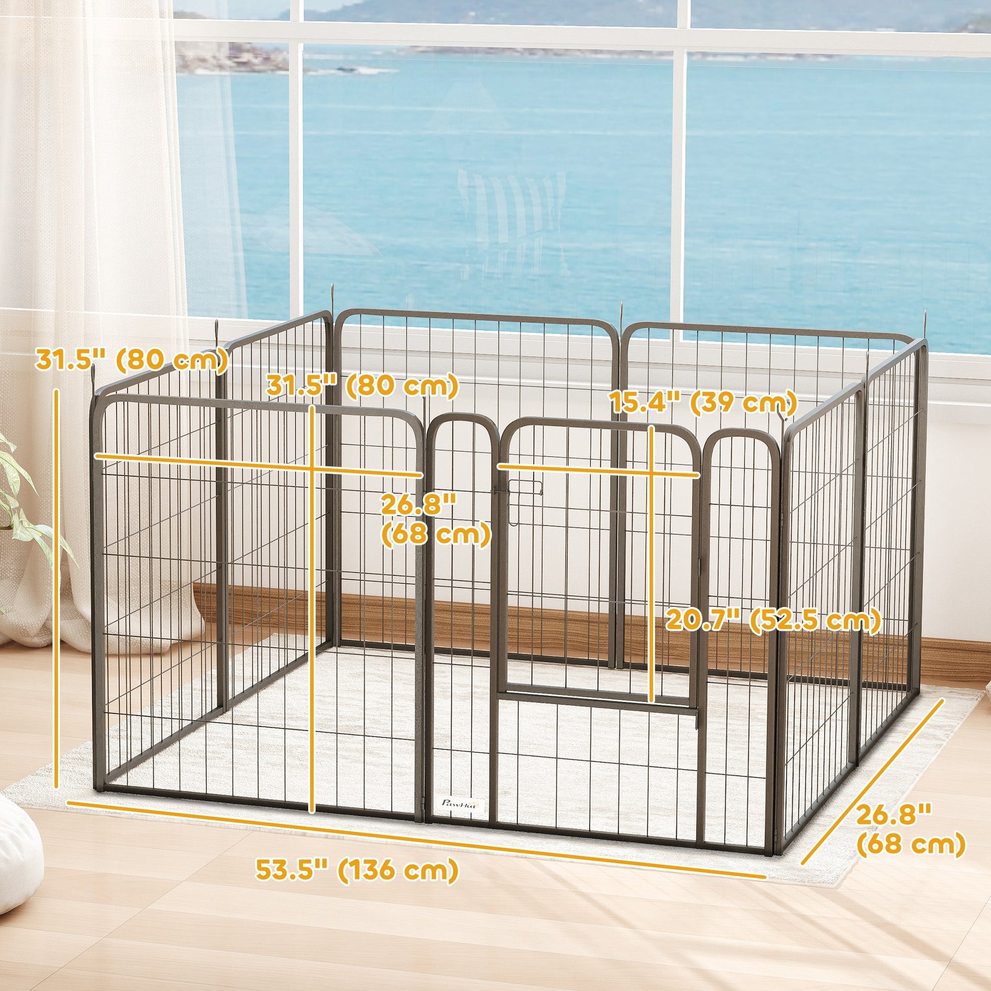 8 Panels Dog Playpen, 27"W x 31.5"H Heavy Duty Pet Fence with Door & Strap for Indoor Outdoor Backyard Garden, Portable & Foldable Puppy Pet Pen for Medium Dogs