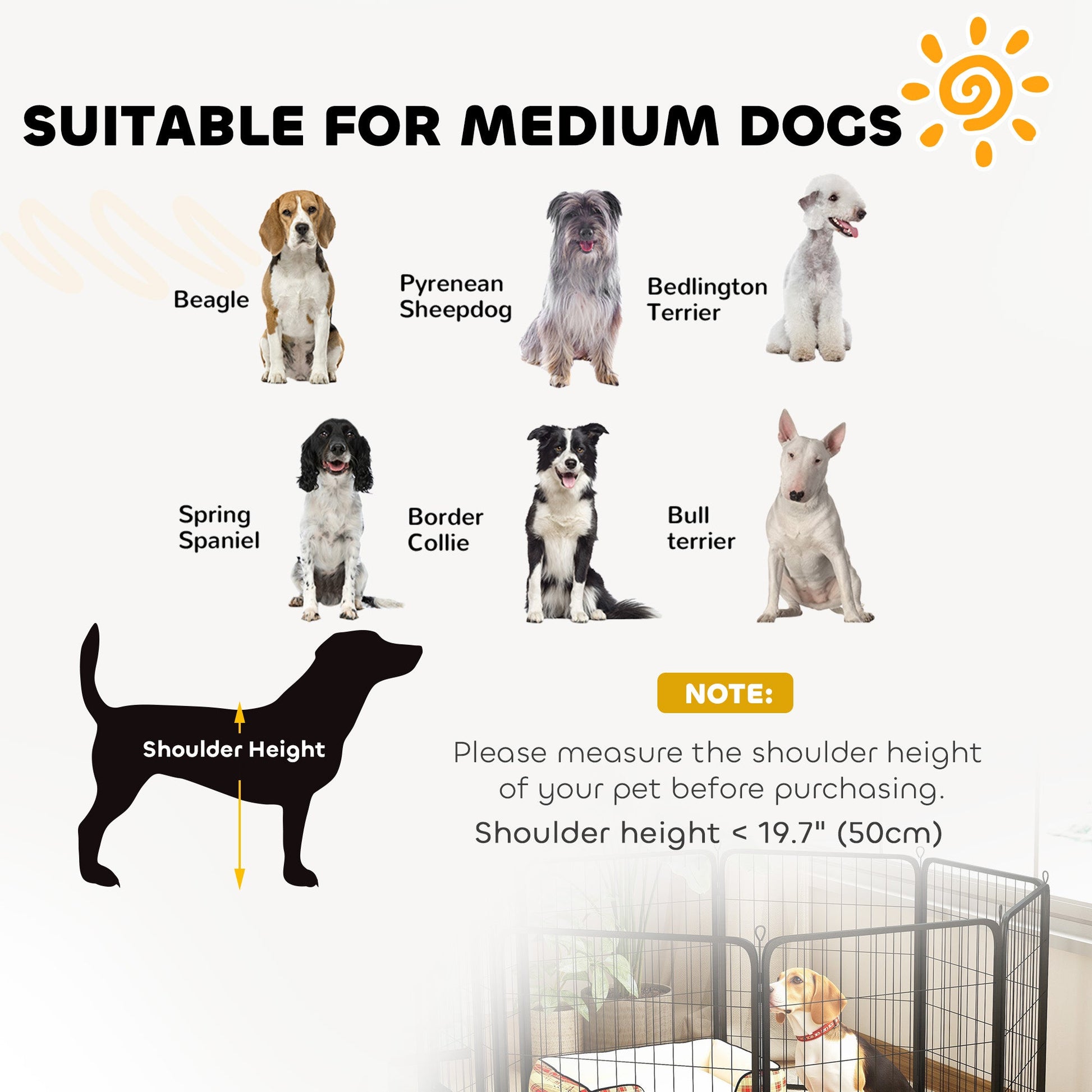 8 Panels Dog Playpen, 27"W x 31.5"H Heavy Duty Pet Fence with Door & Strap for Indoor Outdoor Backyard Garden, Portable & Foldable Puppy Pet Pen for Medium Dogs