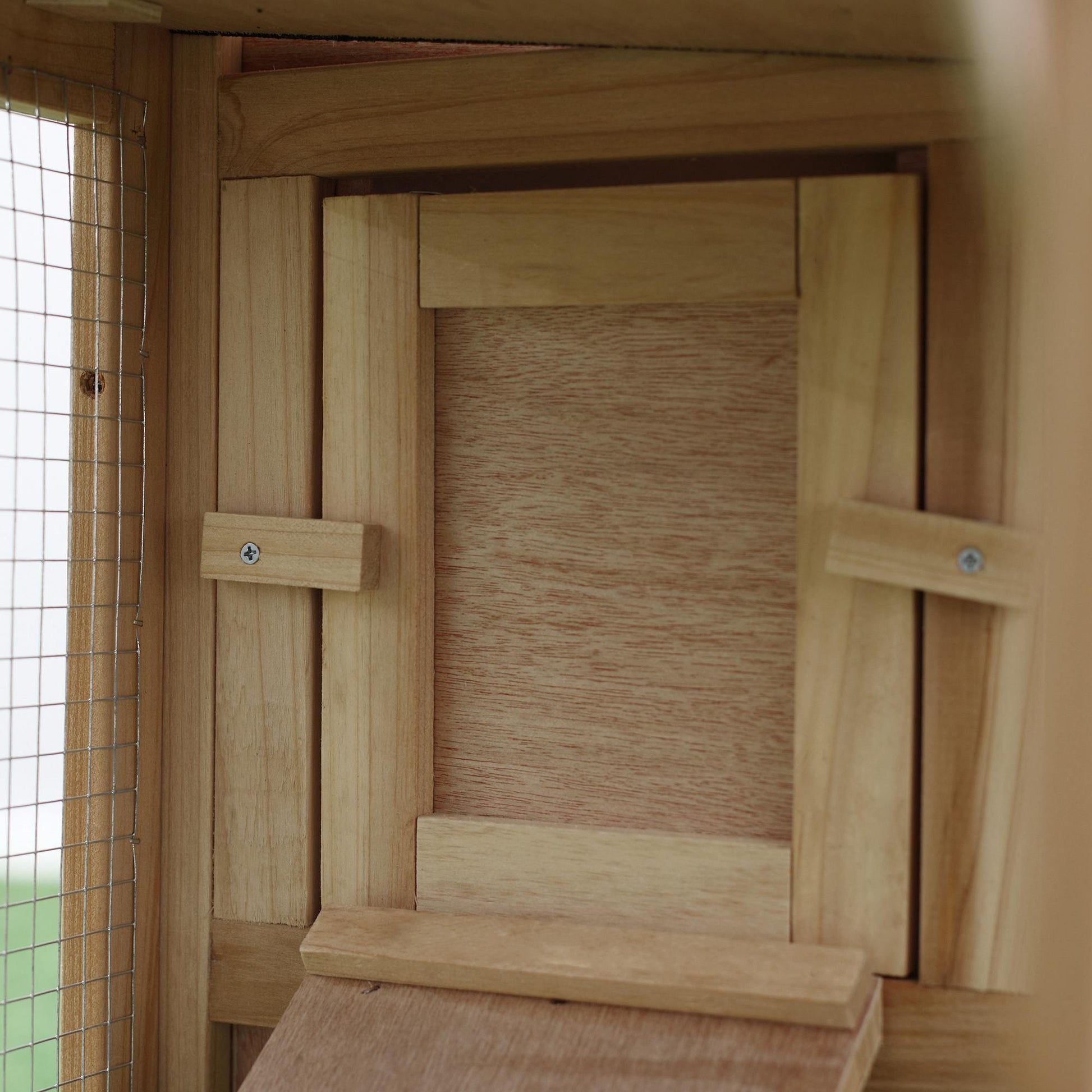 Large Rabbit Hutch Wood Bunny Cage Outdoor Guinea Pig House with Double Runs Slide Out Tray Ramps, 83"x18"x33", Natural