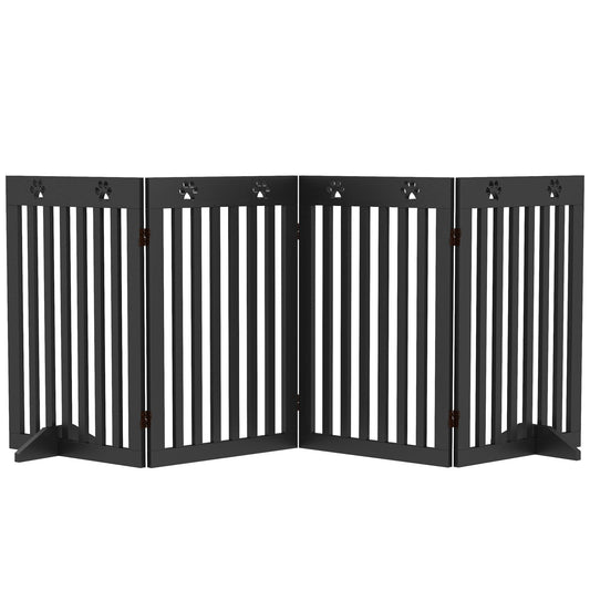 Freestanding Pet Gate 4 Panel Dog Barrier Folding Safety Fence with Support Feet up to 80.25" Long 29.5" Tall for Doorway Stairs Black