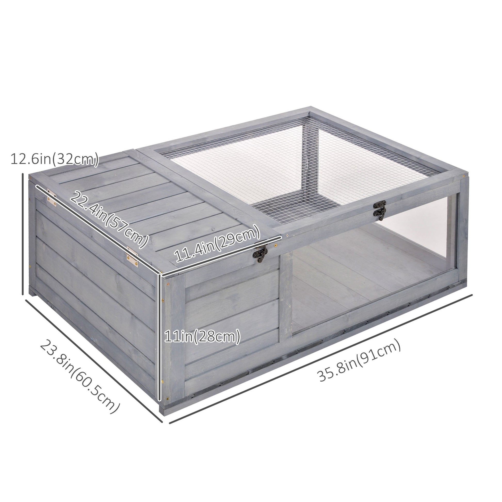 Wood Tortoise House Indoor Outdoor Turtle Habitat Reptile Cage for Lizards, Geckos, 35.8" x 23.8" x 12.6", Grey