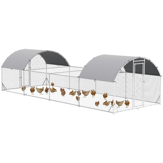 Chicken Run, 24.9' x 9.2' Metal Chicken Coop with Waterproof and Anti-UV Cover, Door for 20-24 Chickens, Ducks, Rabbits, Sliver