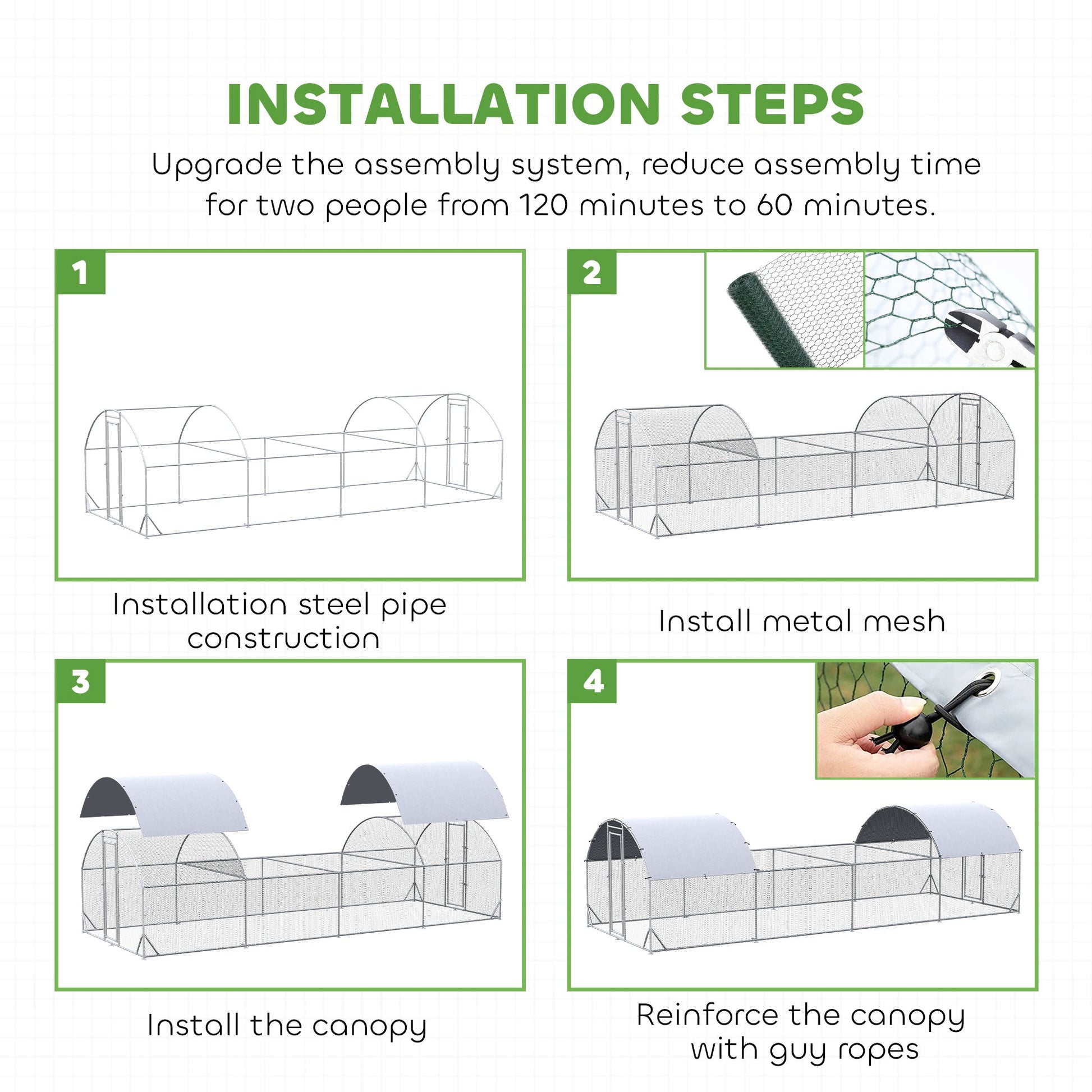 Chicken Run, 24.9' x 9.2' Metal Chicken Coop with Waterproof and Anti-UV Cover, Door for 20-24 Chickens, Ducks, Rabbits, Sliver
