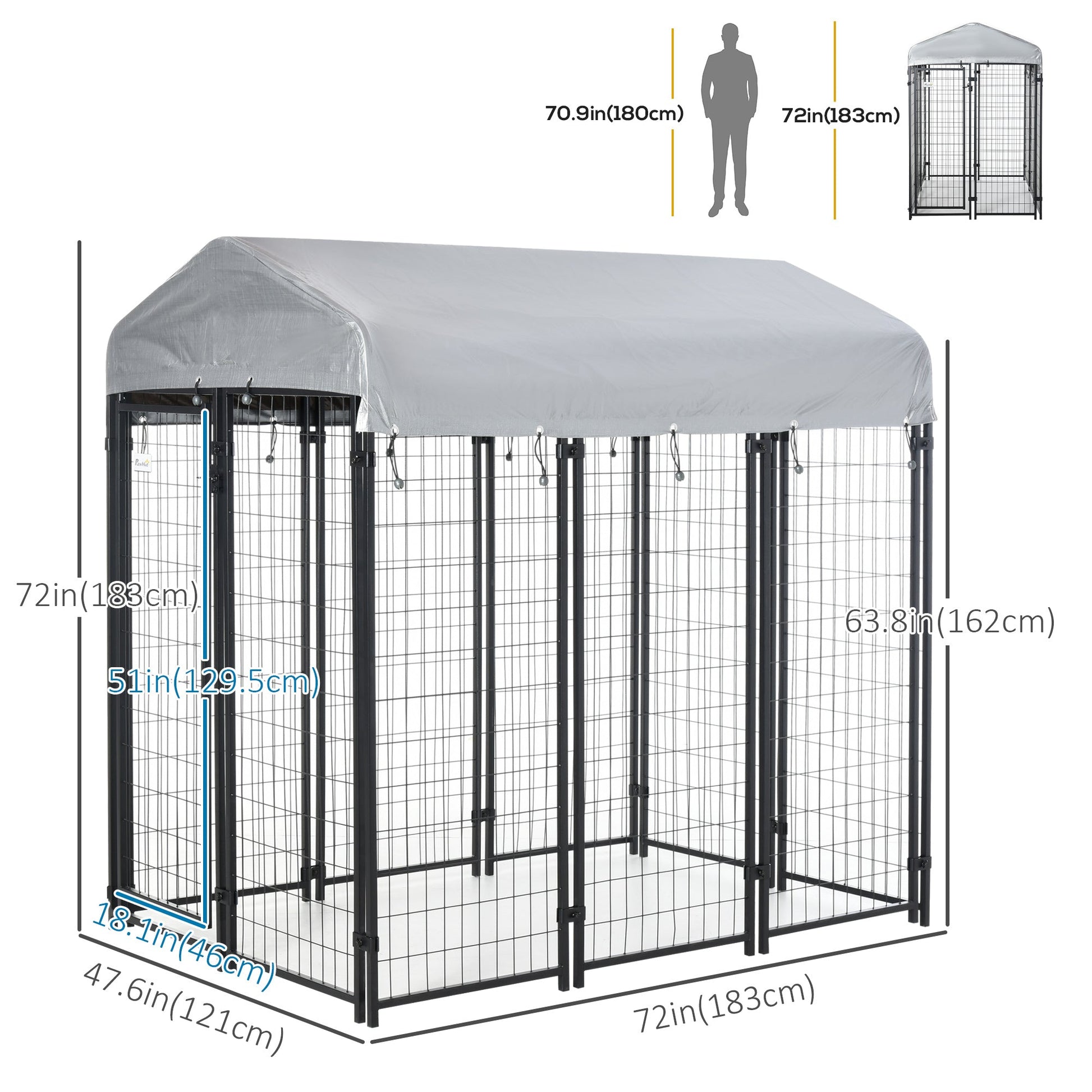 6' x 4' x 6' Large Outdoor Dog Kennel Run Steel Fence with UV-Resistant Oxford Cloth Roof & Secure Lock