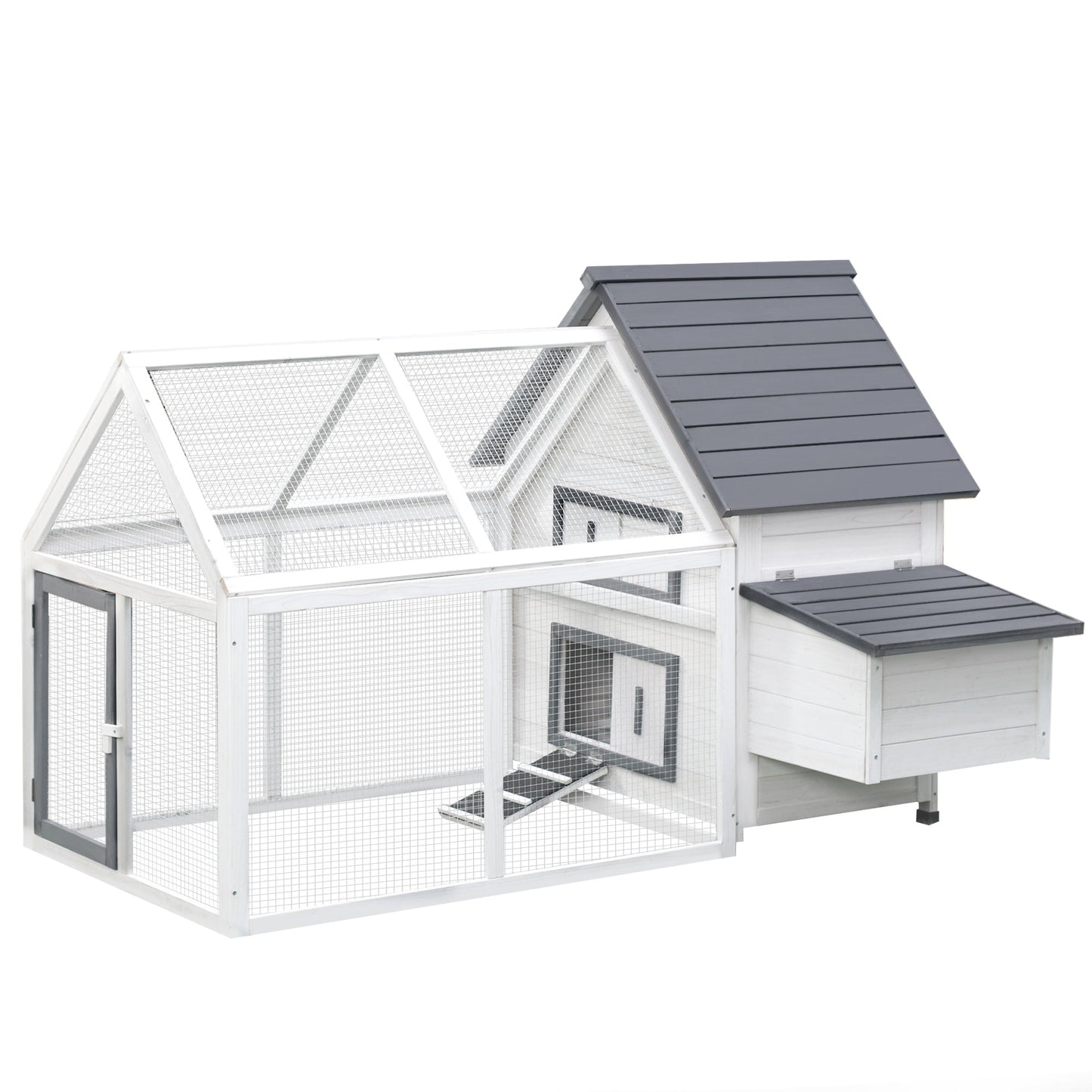 65" Chicken Coop Wooden Hen House Rabbit Hutch Poultry Cage Pen Outdoor Backyard with Nesting Box, Ramp, Run, and Ladder