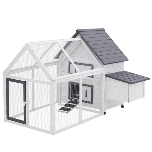 65" Chicken Coop Wooden Hen House Rabbit Hutch Poultry Cage Pen Outdoor Backyard with Nesting Box, Ramp, Run, and Ladder