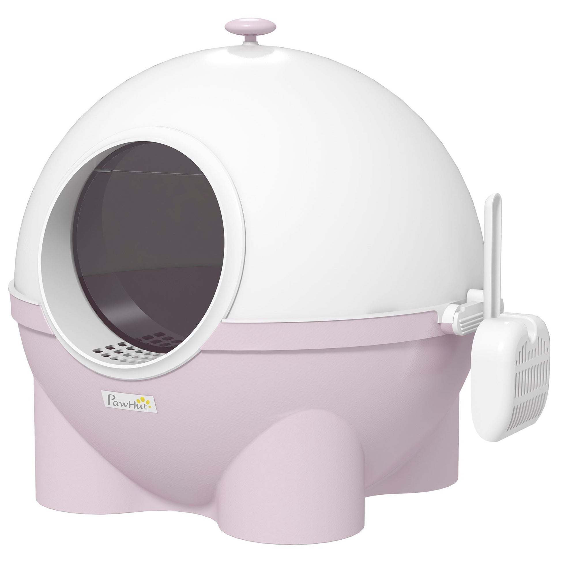 Cat Litter Box with Lid, Enclosed Kitty Litter Box with Scoop, Leaking Sand Pedal, Top Handle, Pink