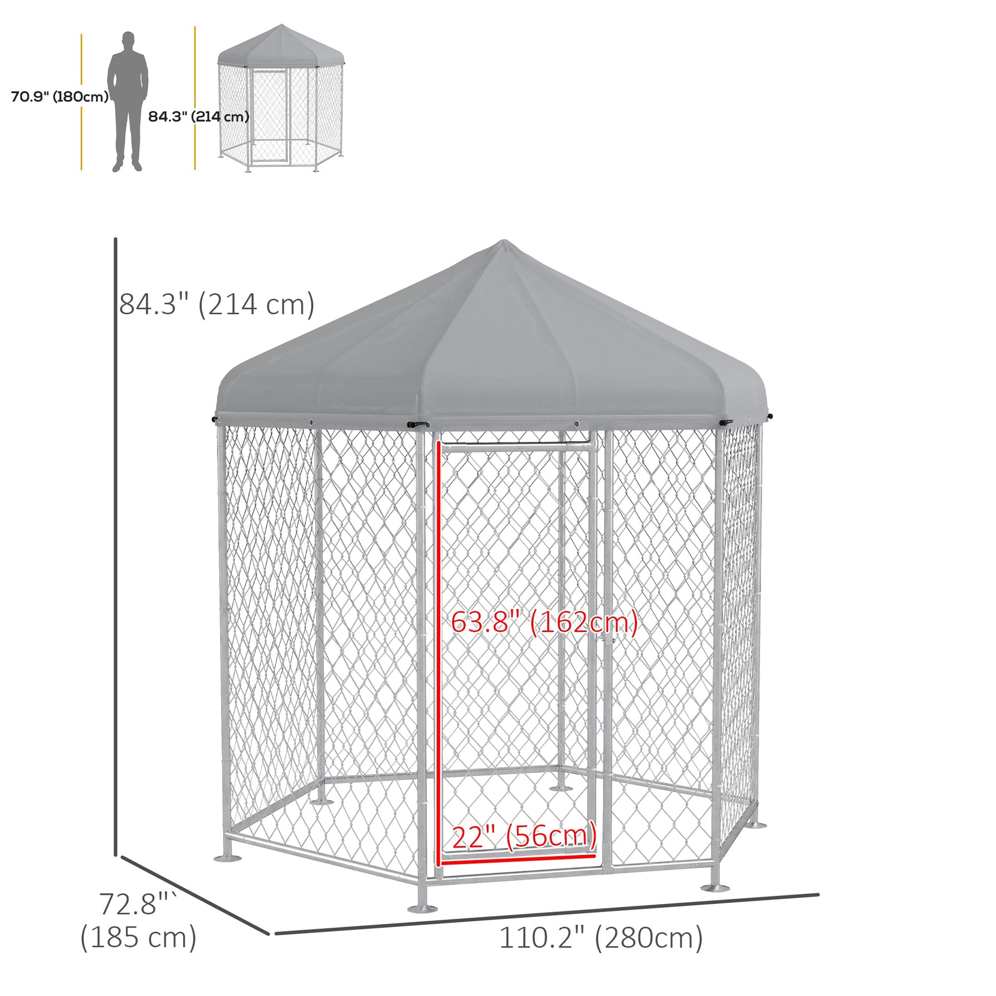 Outdoor Dog Kennel Dog Run with Waterproof, UV Resistant Cover for Medium and Large Sized Dogs, 6.9' x 6.1' x 7', Silver