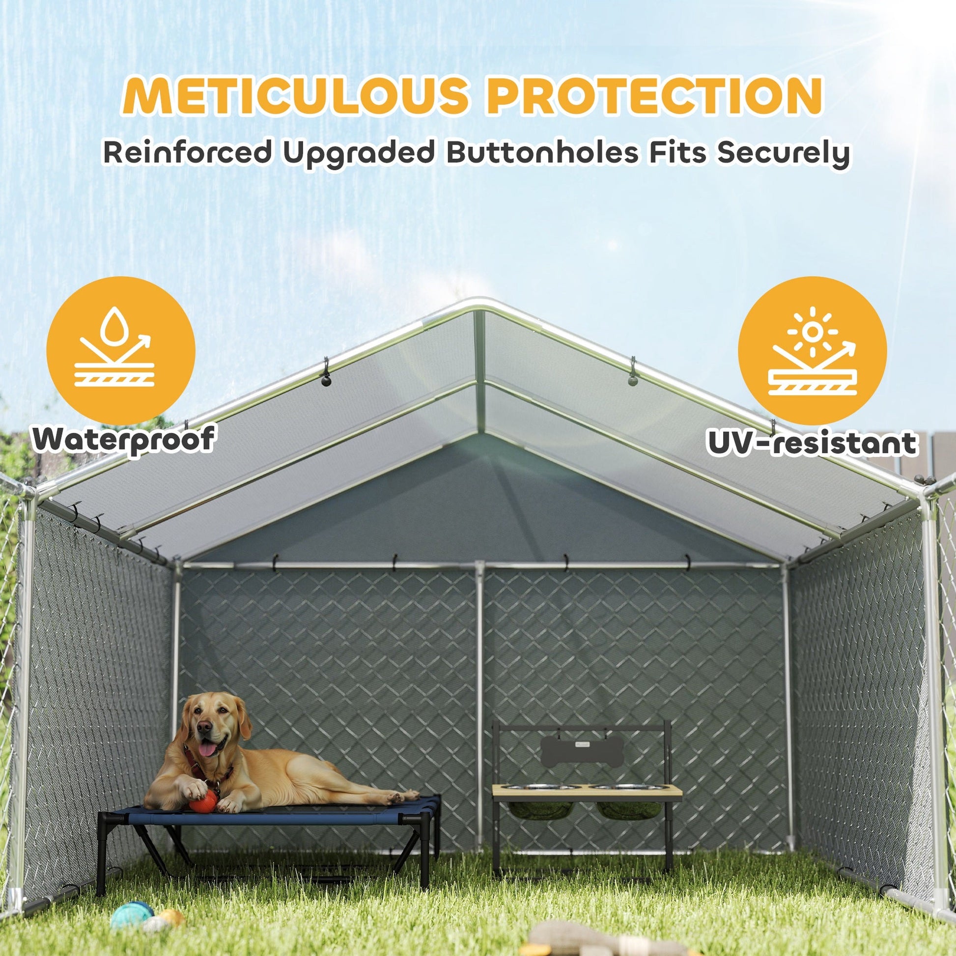 Outdoor Dog Kennel with Waterproof & UV-Resistant Cover, Dog Run with Secure Lock for Small Medium Large Dogs, 19.7' x 7.5' x 4.9'