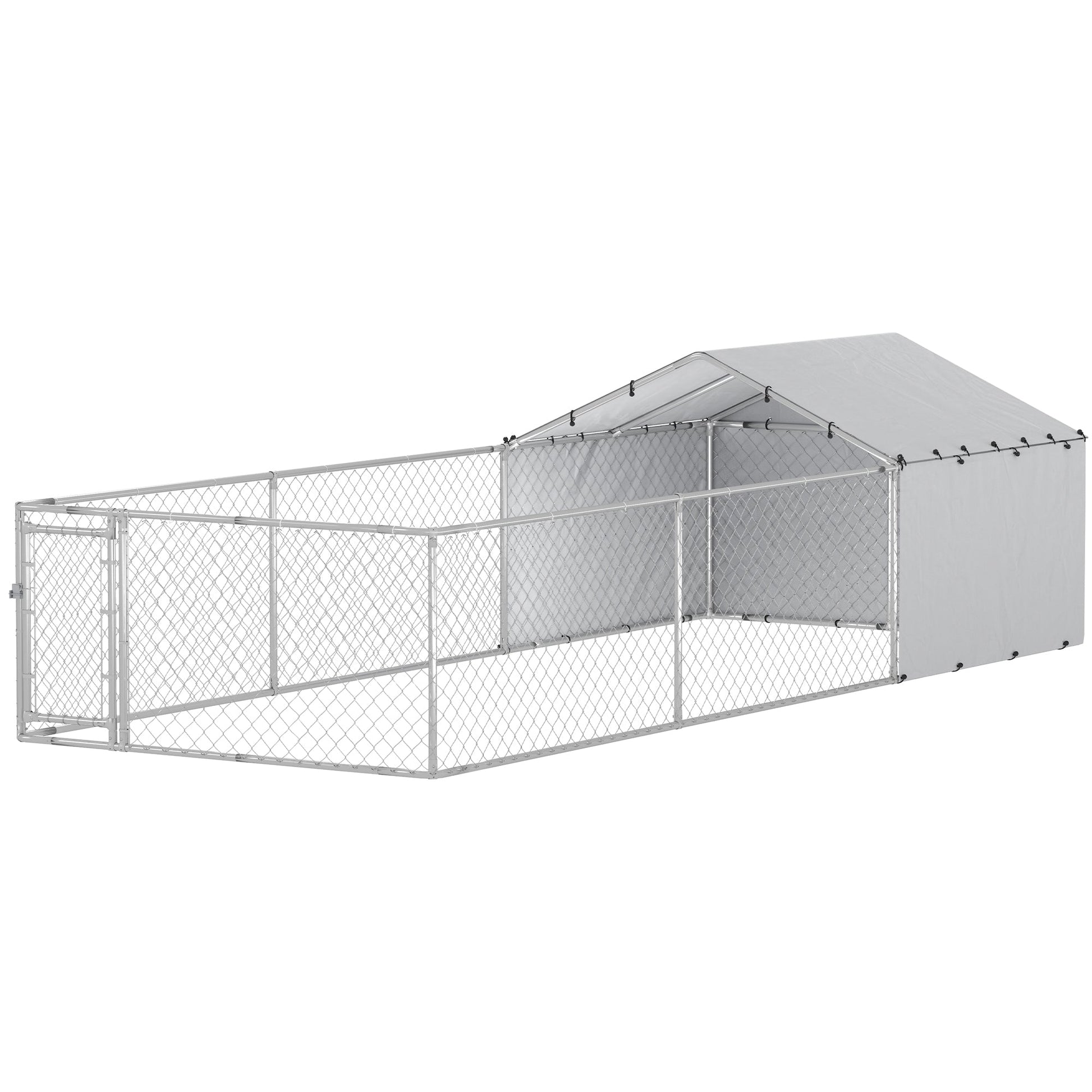 Outdoor Dog Kennel with Waterproof & UV-Resistant Cover, Dog Run with Secure Lock for Small Medium Large Dogs, 19.7' x 7.5' x 4.9'
