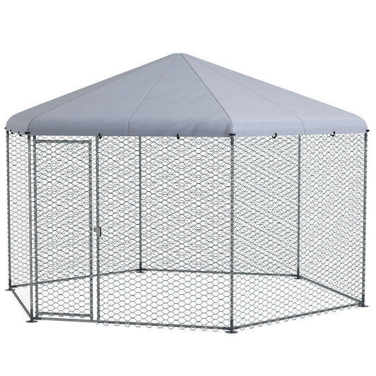 13.1' x 11.4' Chicken Coop, Large Chicken Run with Cover for Outdoor Backyard, Metal Poultry Cage for 10-15 Chickens, Rabbits, Ducks, Silver