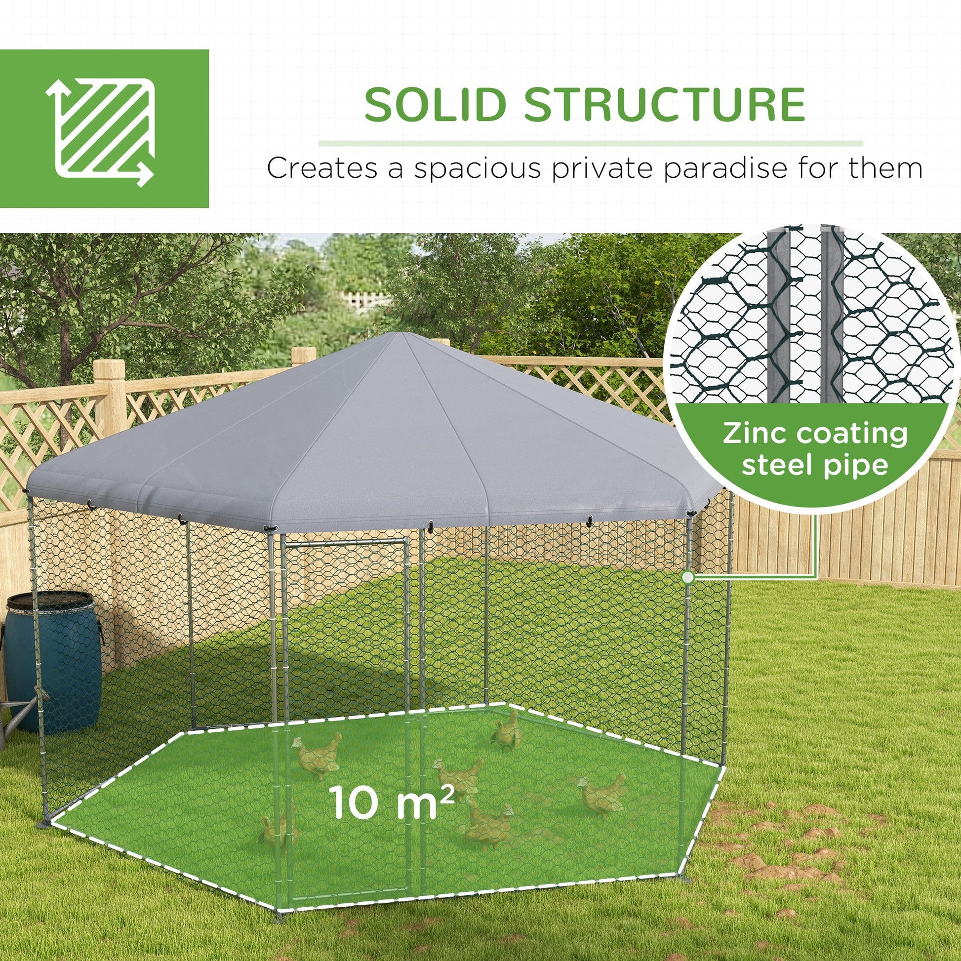 13.1' x 11.4' Chicken Coop, Large Chicken Run with Cover for Outdoor Backyard, Metal Poultry Cage for 10-15 Chickens, Rabbits, Ducks, Silver