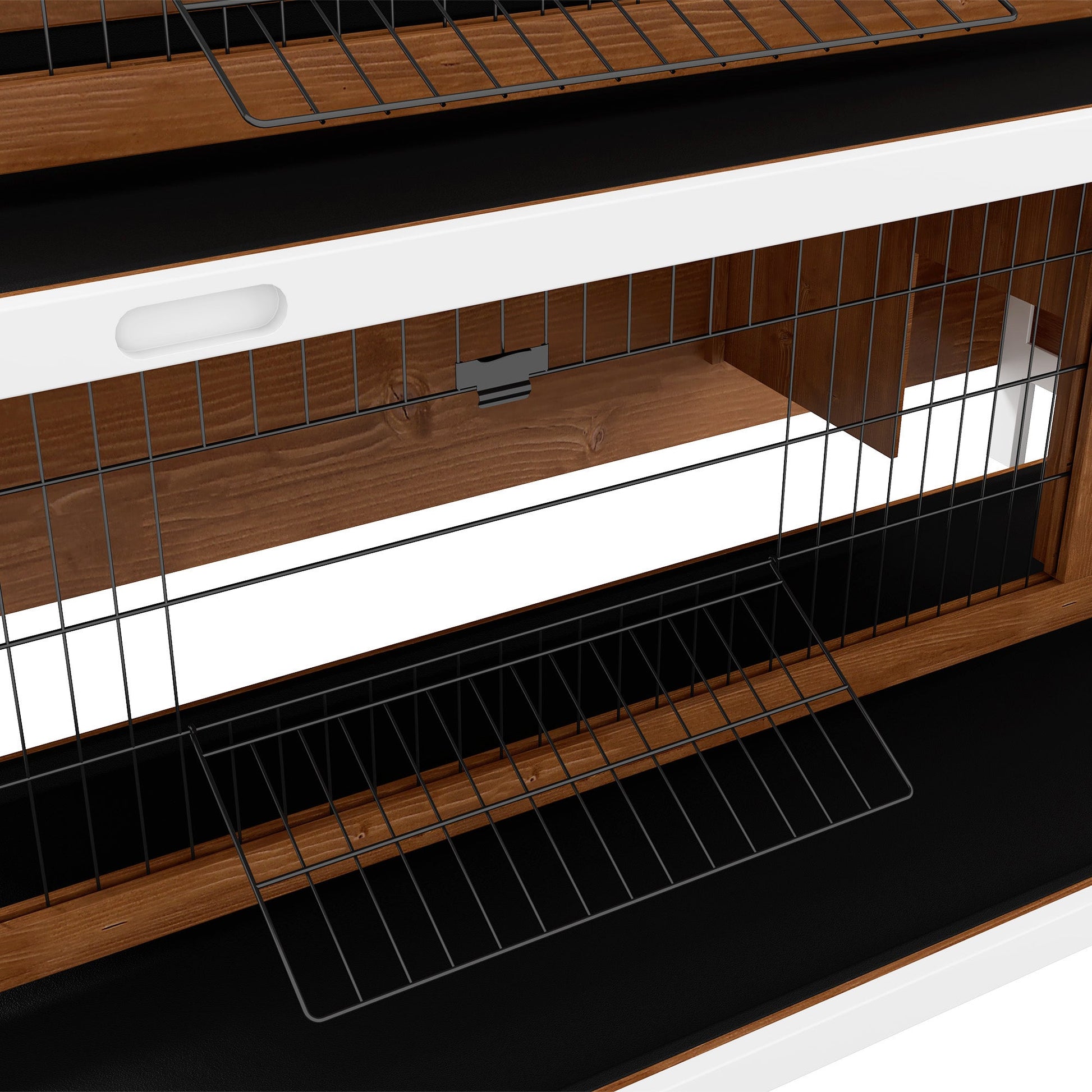 54"L 2-Story Large Rabbit Hutch Bunny Cage Wooden Pet House Small Animal Habitat with Lockable Doors, No Leak Tray and Waterproof Roof for Outdoor/Indoor Brown
