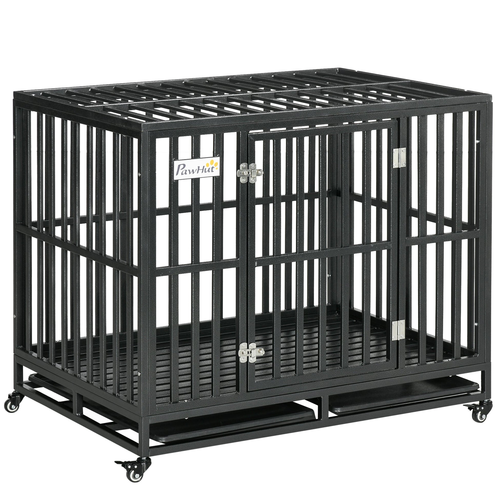 Heavy Duty Steel Dog Crate Kennel Pet Cage with Wheels for Portability and a Door for Convenient Access Anti-Pinching Floor, 40.7"L x 29.5"W x 34.6"H, Black