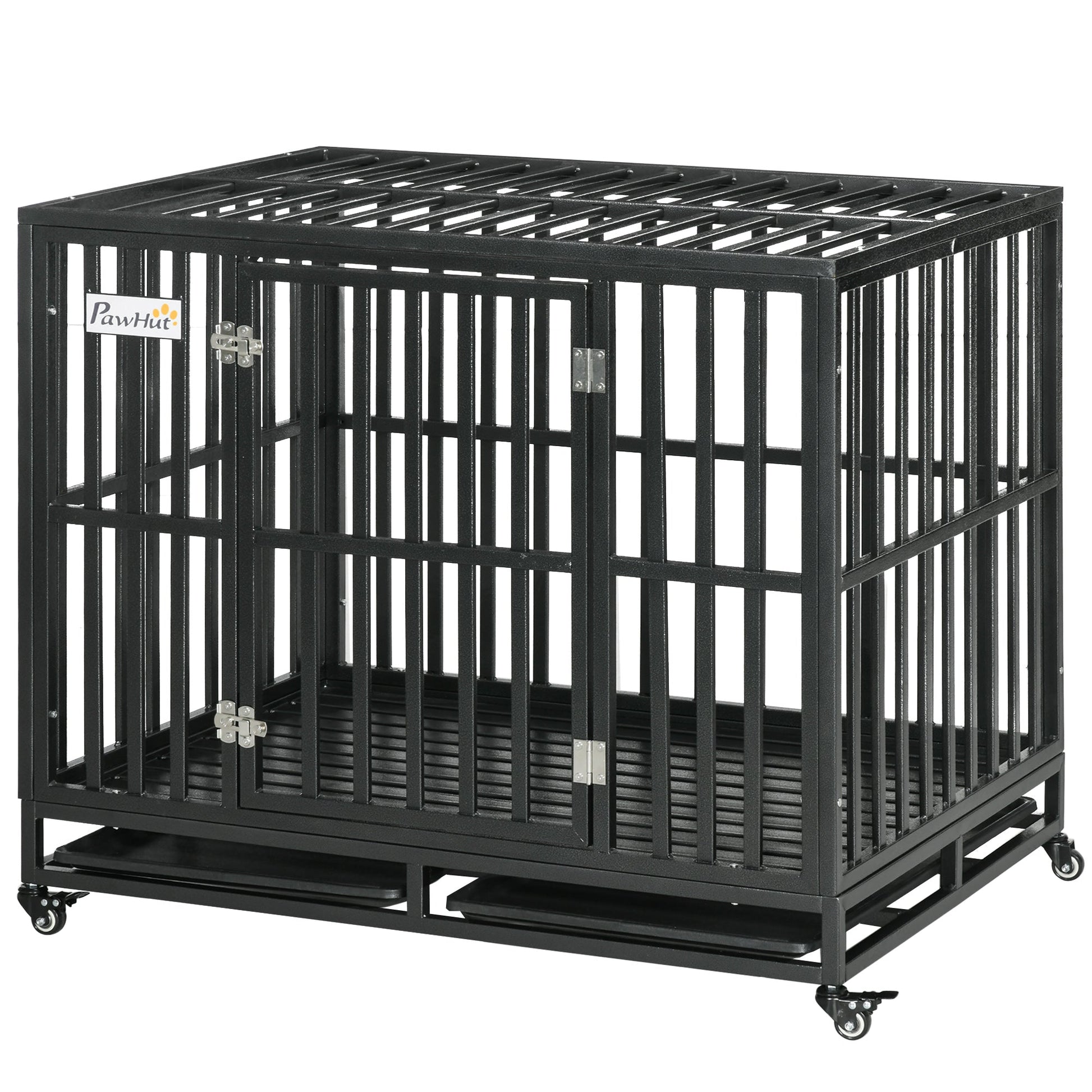 Heavy Duty Steel Dog Crate Kennel Pet Cage with Wheels for Portability and a Door for Convenient Access Anti-Pinching Floor, 40.7"L x 29.5"W x 34.6"H, Black