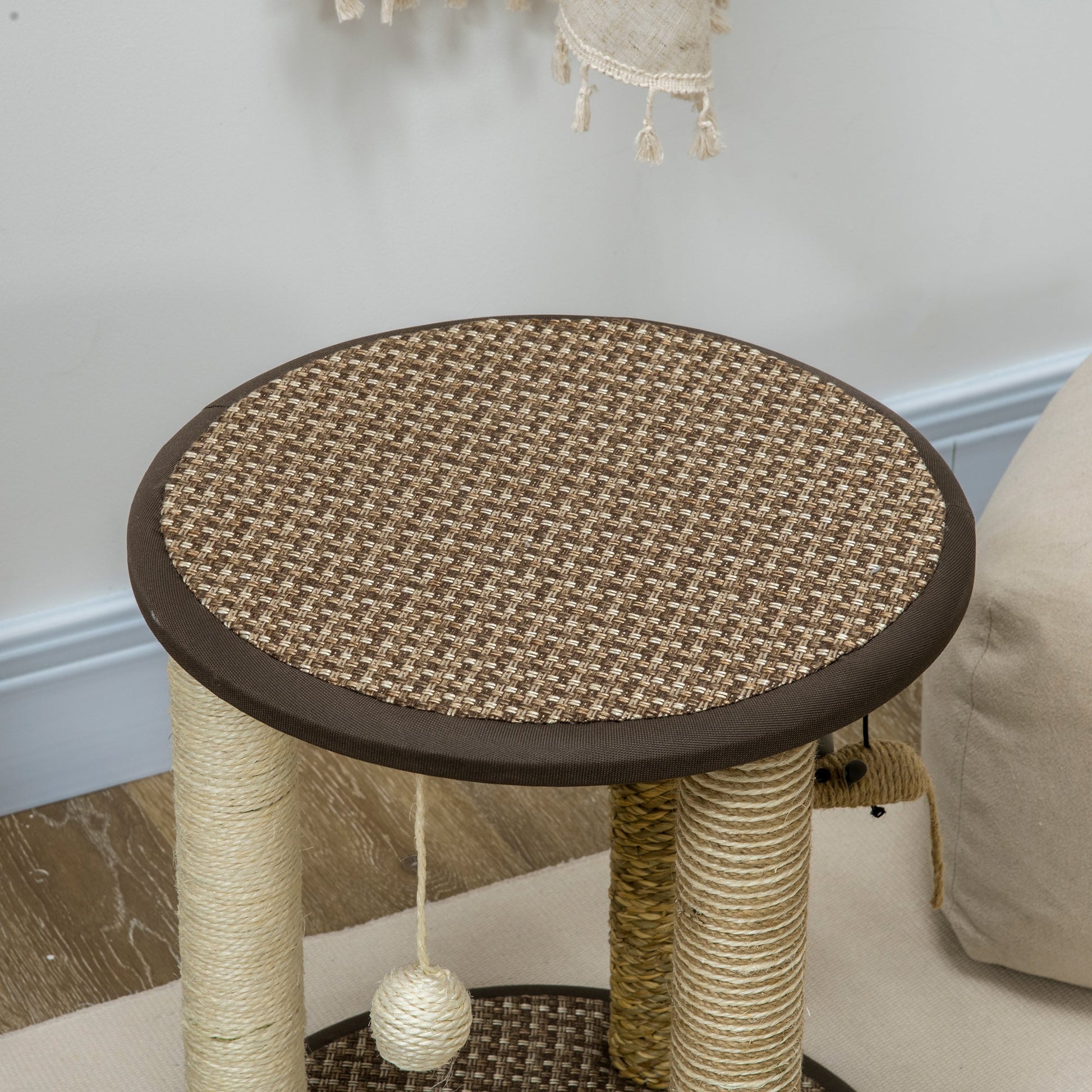 17" Cat Tree, Kitty Activity Centre with Hanging Toys, Cat Climbing Toy, Cat Tower with Jute, Sisal, Seagrass Scratching Post, Brown