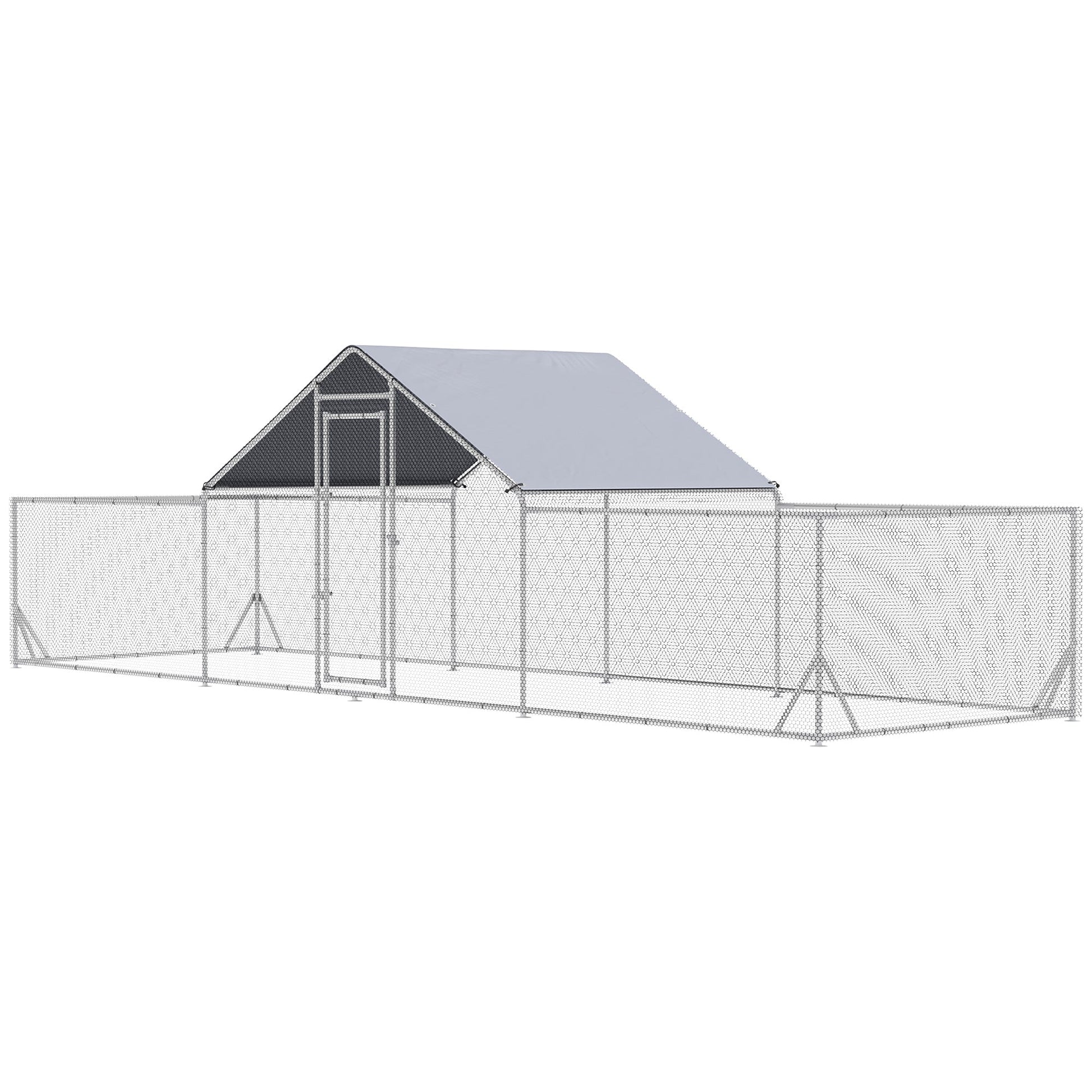Chicken Run, 23' x 6.6' Metal Chicken Coop with Waterproof and Anti-UV Cover, Spire Roof, Door, for 12-14 Chickens, Ducks, Rabbits, Sliver