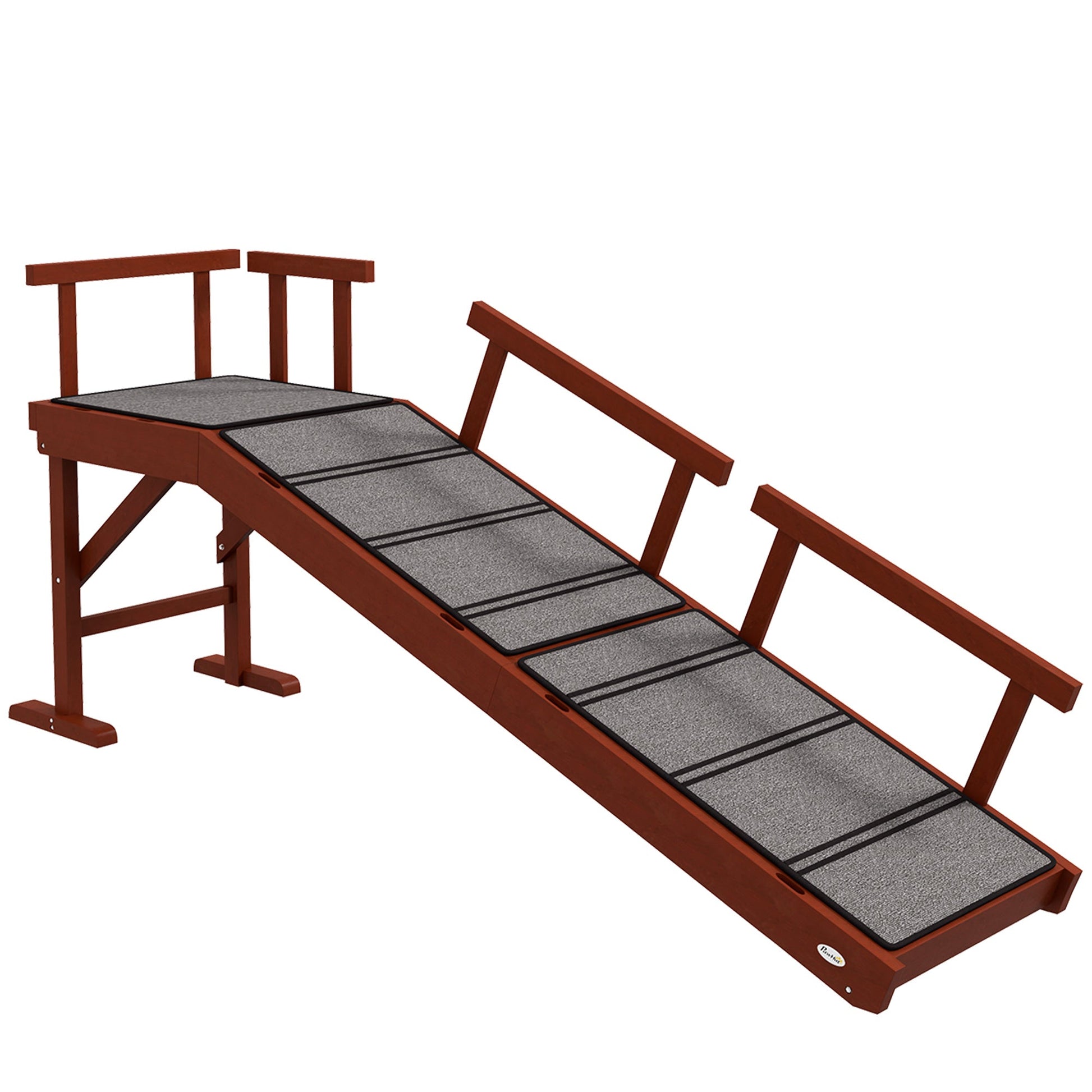 Wooden Dog Ramp for Large Dogs, 60" Long Pet Ramp with Non-slip Rug, Removable Guardrails, Dog Stairs for Couch, Bed, Brown