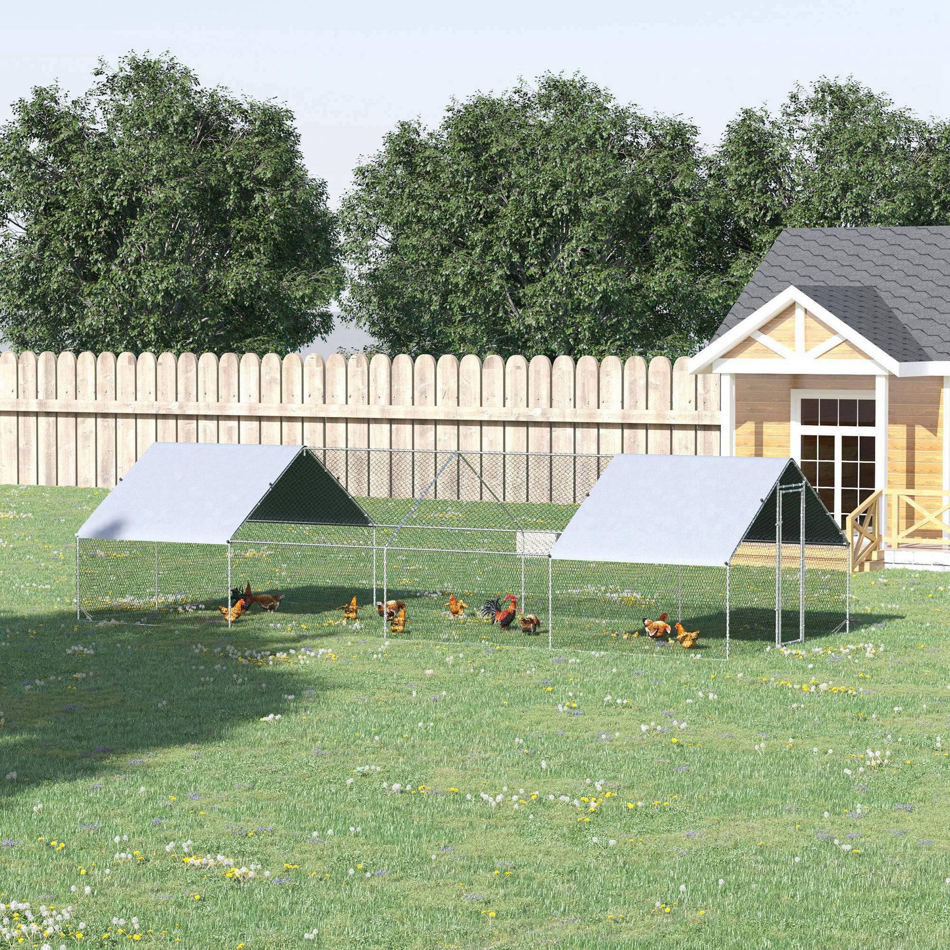 Metal Chicken Coop, Walk-in Large Chicken Run, Poultry Cage for Backyard Hen, Duck, Rabbit with Water- and UV-Protection Cover, for 16-24 Chickens, 9.8' x 26.2' x 6.6'