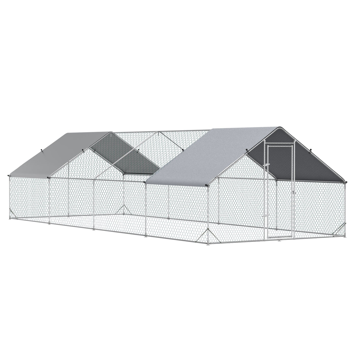 Metal Chicken Coop, Walk-in Large Chicken Run, Poultry Cage for Backyard Hen, Duck, Rabbit with Water- and UV-Protection Cover, for 16-24 Chickens, 9.8' x 26.2' x 6.6'