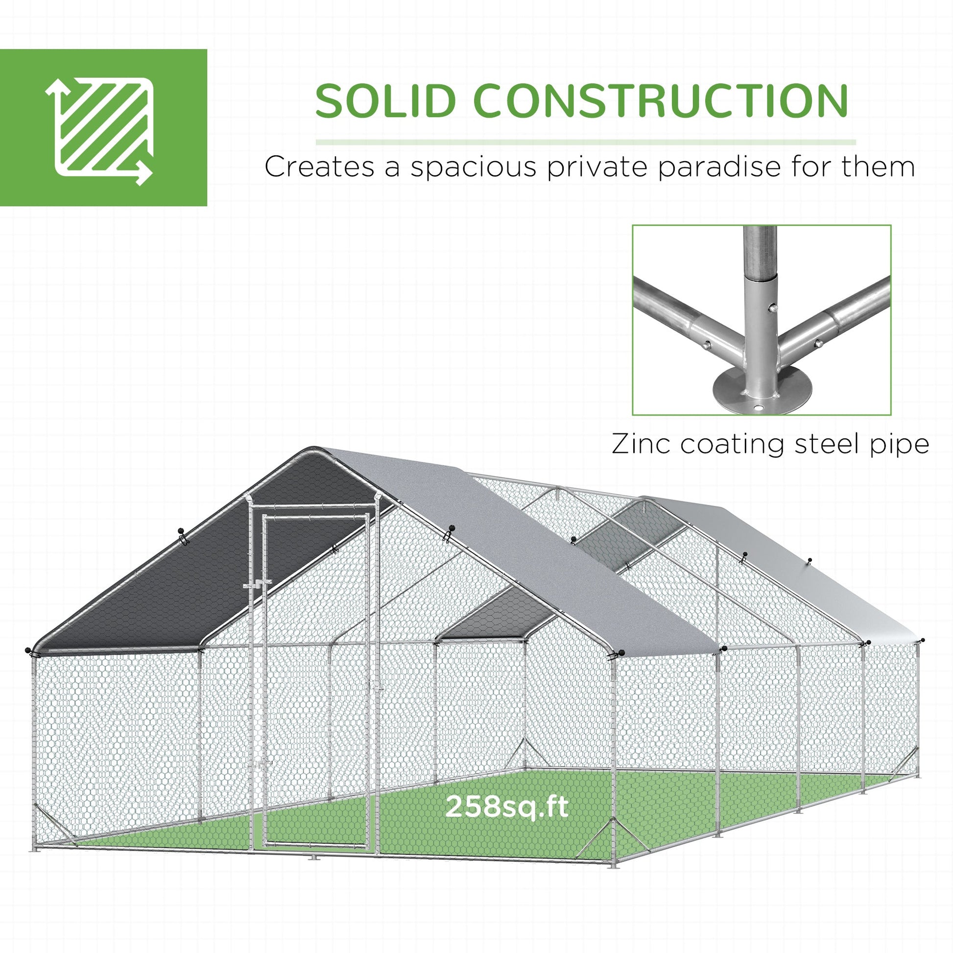 Metal Chicken Coop, Walk-in Large Chicken Run, Poultry Cage for Backyard Hen, Duck, Rabbit with Water- and UV-Protection Cover, for 16-24 Chickens, 9.8' x 26.2' x 6.6'
