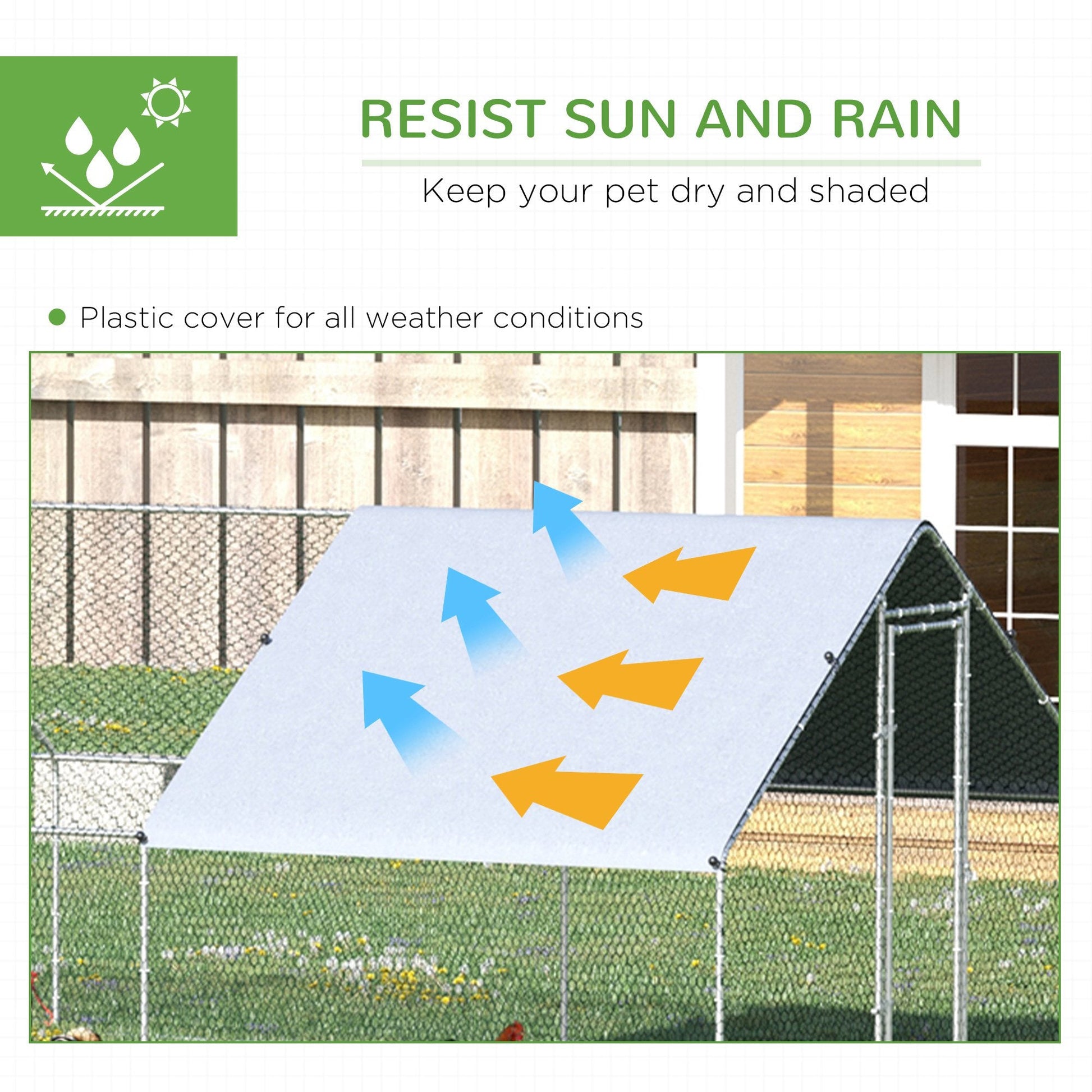 Metal Chicken Coop, Walk-in Large Chicken Run, Poultry Cage for Backyard Hen, Duck, Rabbit with Water- and UV-Protection Cover, for 16-24 Chickens, 9.8' x 26.2' x 6.6'