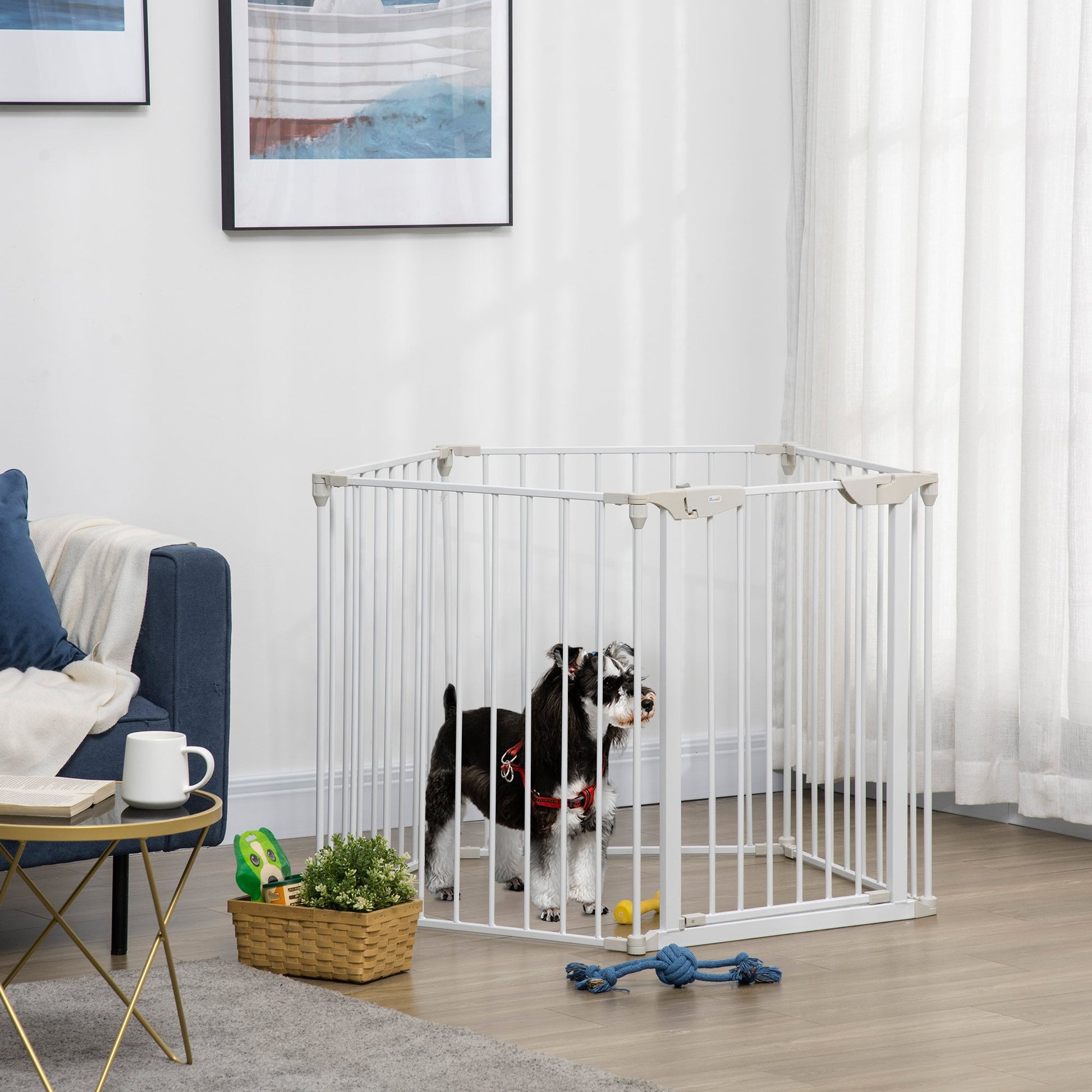 Dog Playpen Indoor, Foldable Pet Fence Puppy Pen for Small Medium Dogs with Door, 5 Panels, 29 Inch Tall, for Stairway, Doorway, Hallway, White