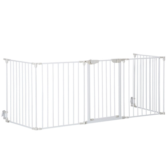Dog Playpen Indoor, Foldable Pet Fence Puppy Pen for Small Medium Dogs with Door, 5 Panels, 29 Inch Tall, for Stairway, Doorway, Hallway, White