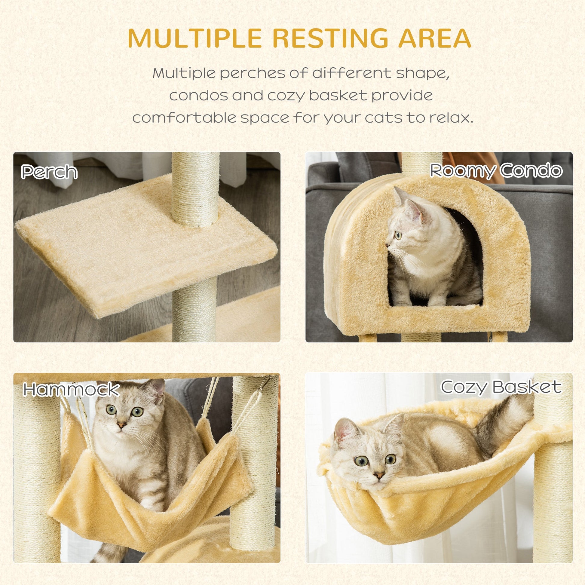 39" Deluxe Cat Scratching Tree Kitten Condo Play House Pet Scratcher Multi-level Tower Kitty Furniture with Hammock