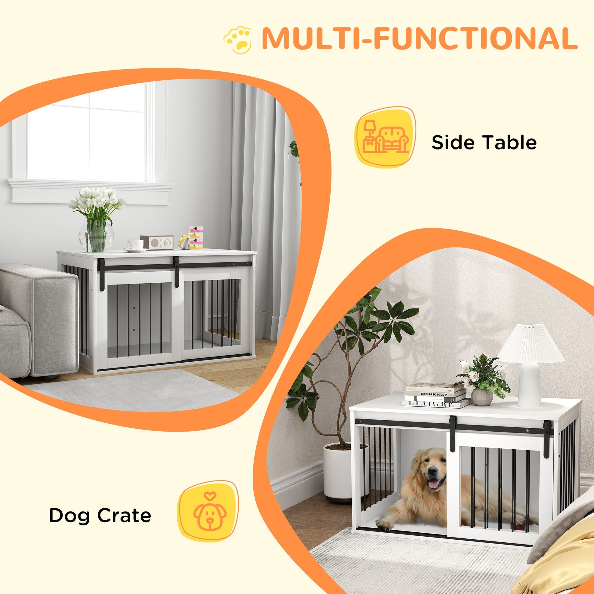 Dog Crate Furniture, 39" Dog Crate End Table Indoor Dog House for Large Dogs, with Sliding Door, Lock, White