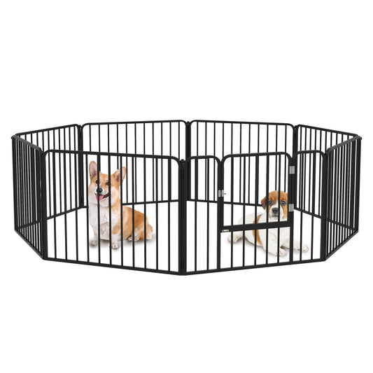 Heavy Duty Dog Playpen, Steel Dog Pen with Door, Pet Exercise Fence, Outdoor Indoor DIY Design for Small and Medium Dogs, 24" Height, 8 Panels