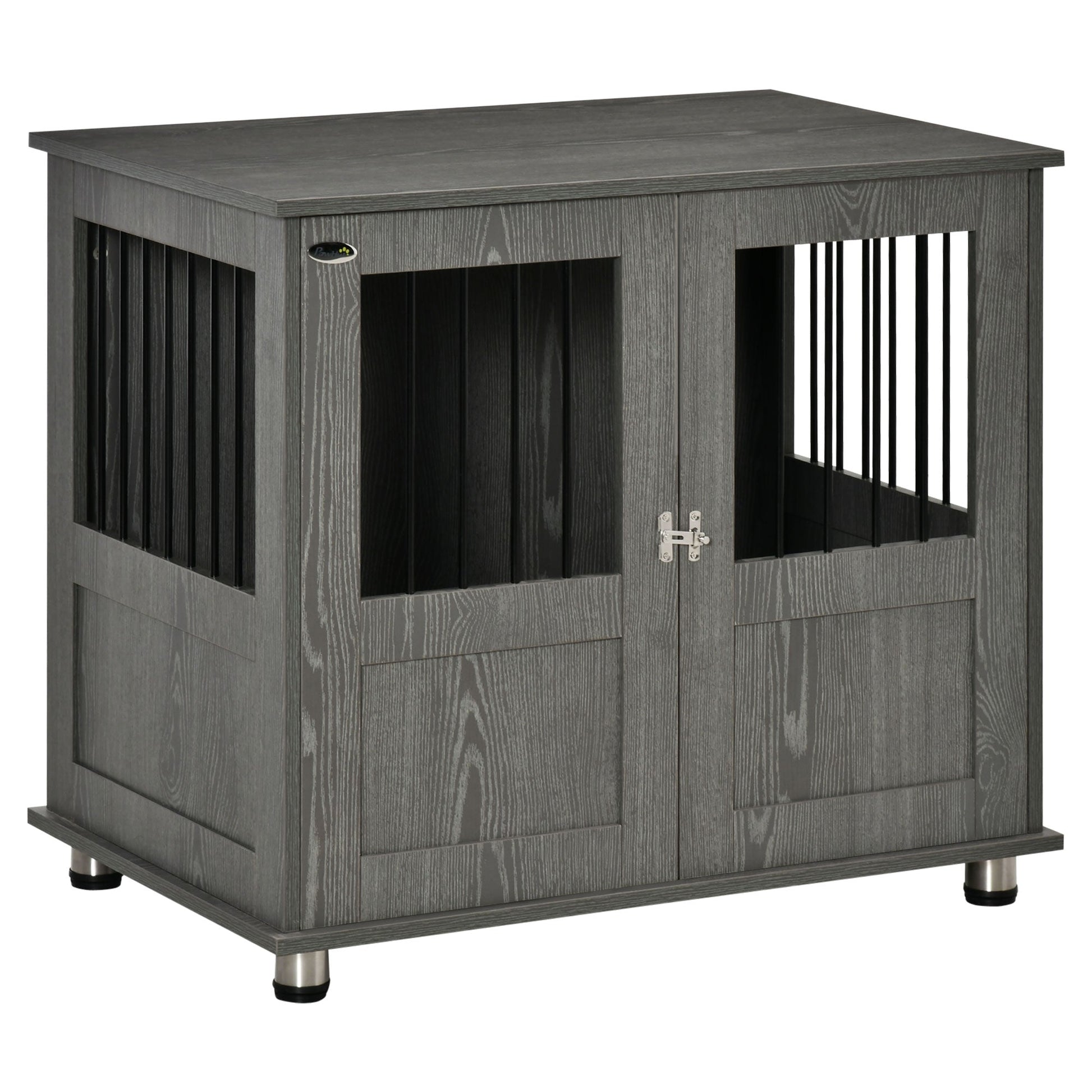 Dog Crate Furniture with Lockable Magnetic Door, Adjustable feet, Indoor Dog Kennel End Table for Small & Medium Dogs, Grey