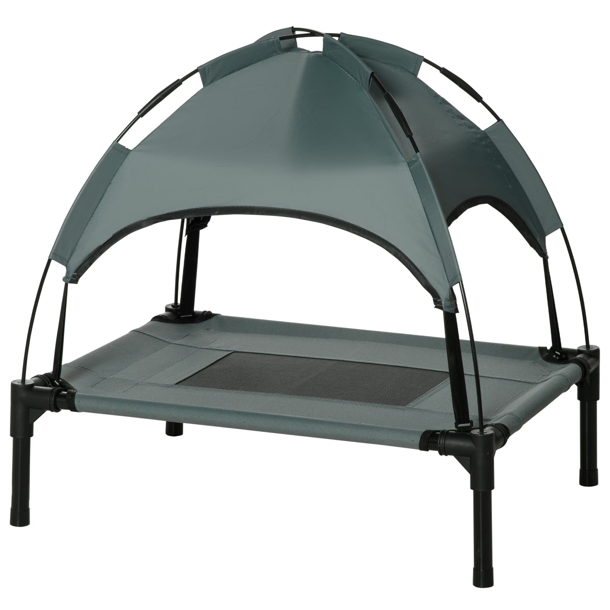 Elevated Dog Bed with Canopy, Portable Raised Dog Cot for S Sized Dogs, Indoor & Outdoor, 25" x 18" x 24", Grey