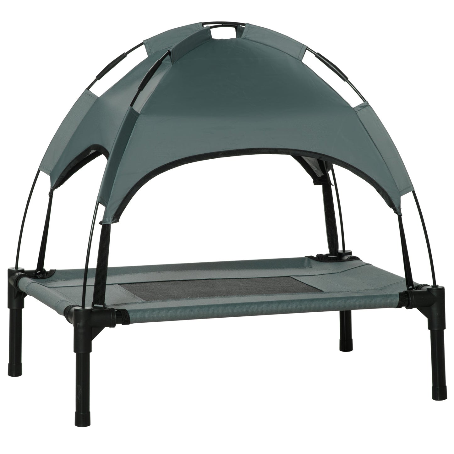 Elevated Dog Bed with Canopy, Portable Raised Dog Cot for S Sized Dogs, Indoor & Outdoor, 25" x 18" x 24", Grey