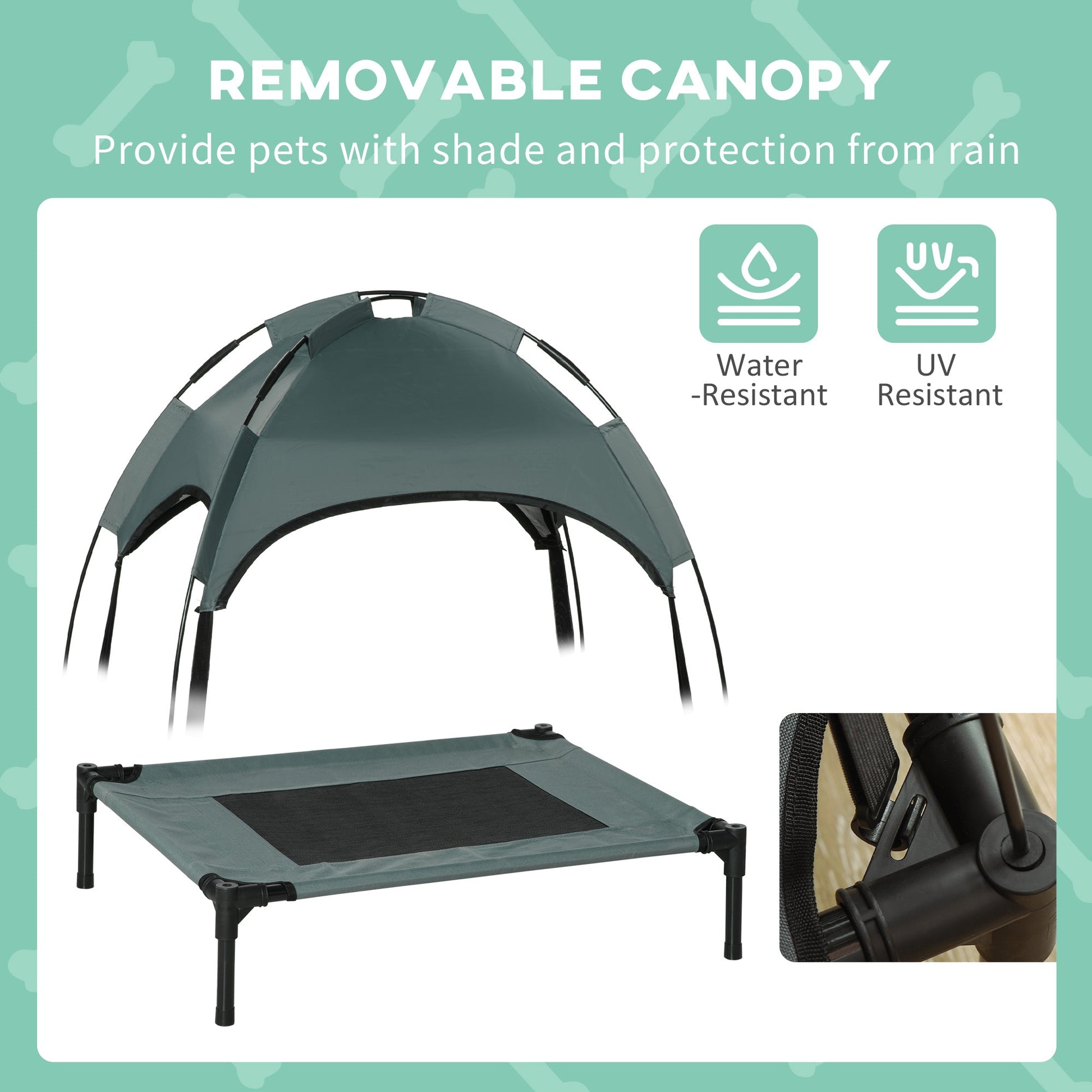 Elevated Dog Bed with Canopy, Portable Raised Dog Cot for S Sized Dogs, Indoor & Outdoor, 25" x 18" x 24", Grey