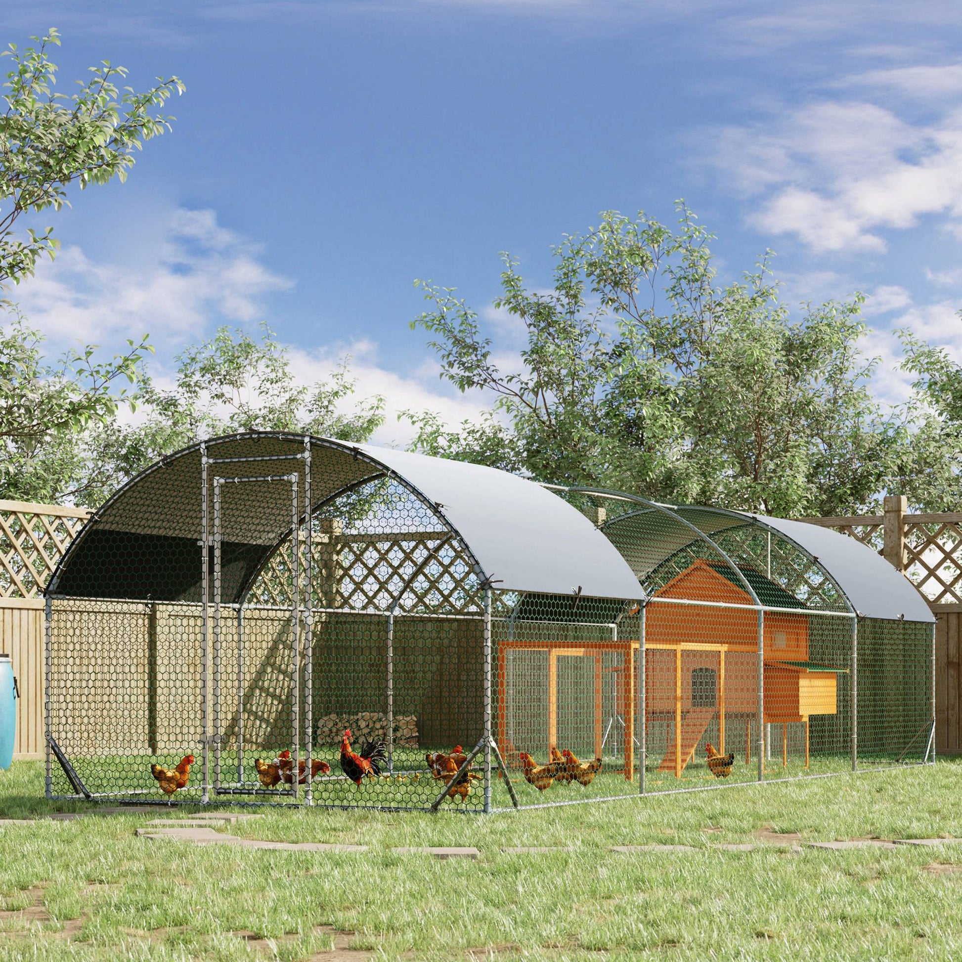 Galvanized Large Metal Chicken Coop Cage Walk-in Enclosure Poultry Hen Run House Playpen Rabbit Hutch with Cover for Outdoor Backyard 9.2' x 24.9' x 6.5' Silver