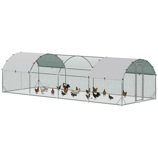 Galvanized Large Metal Chicken Coop Cage Walk-in Enclosure Poultry Hen Run House Playpen Rabbit Hutch with Cover for Outdoor Backyard 9.2' x 24.9' x 6.5' Silver
