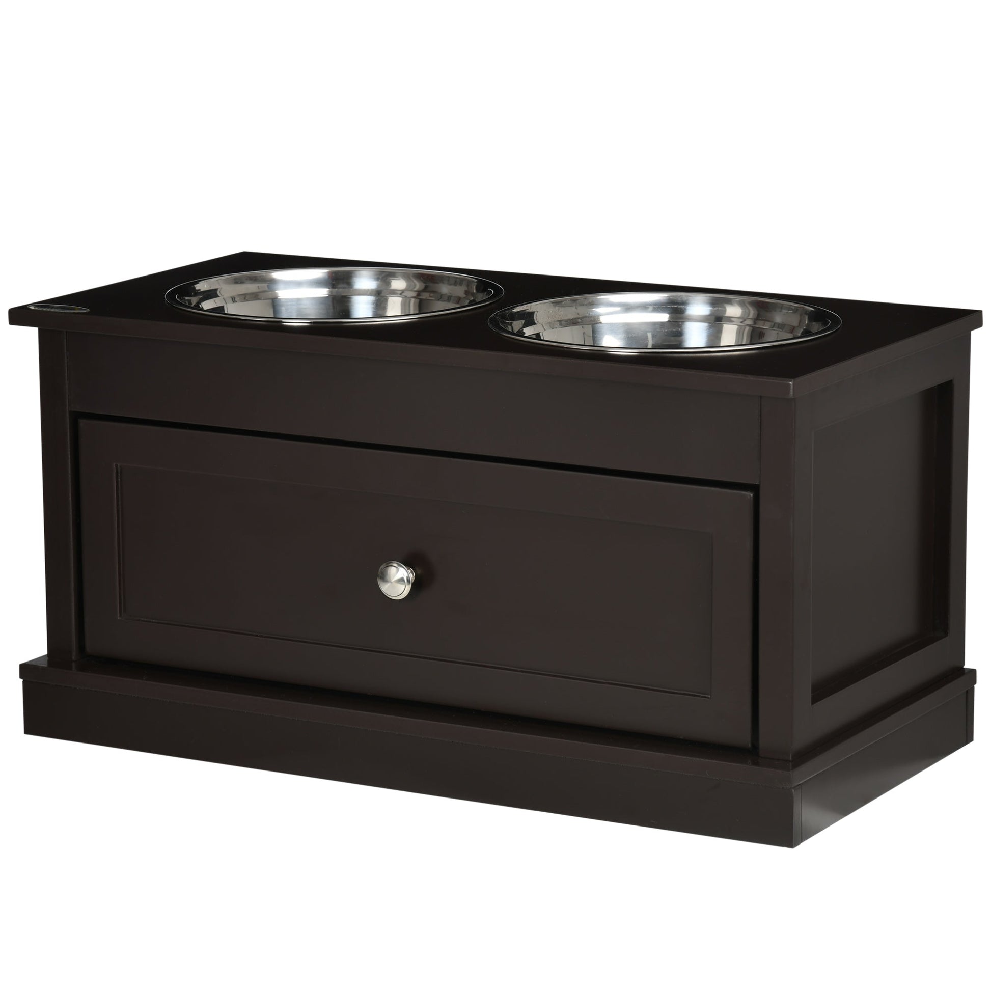 Elevated Dog Bowls with Storage Drawer, Raised Dog Bowls with Stand, 2 Stainless Steel Bowls for Large Dogs, Coffee