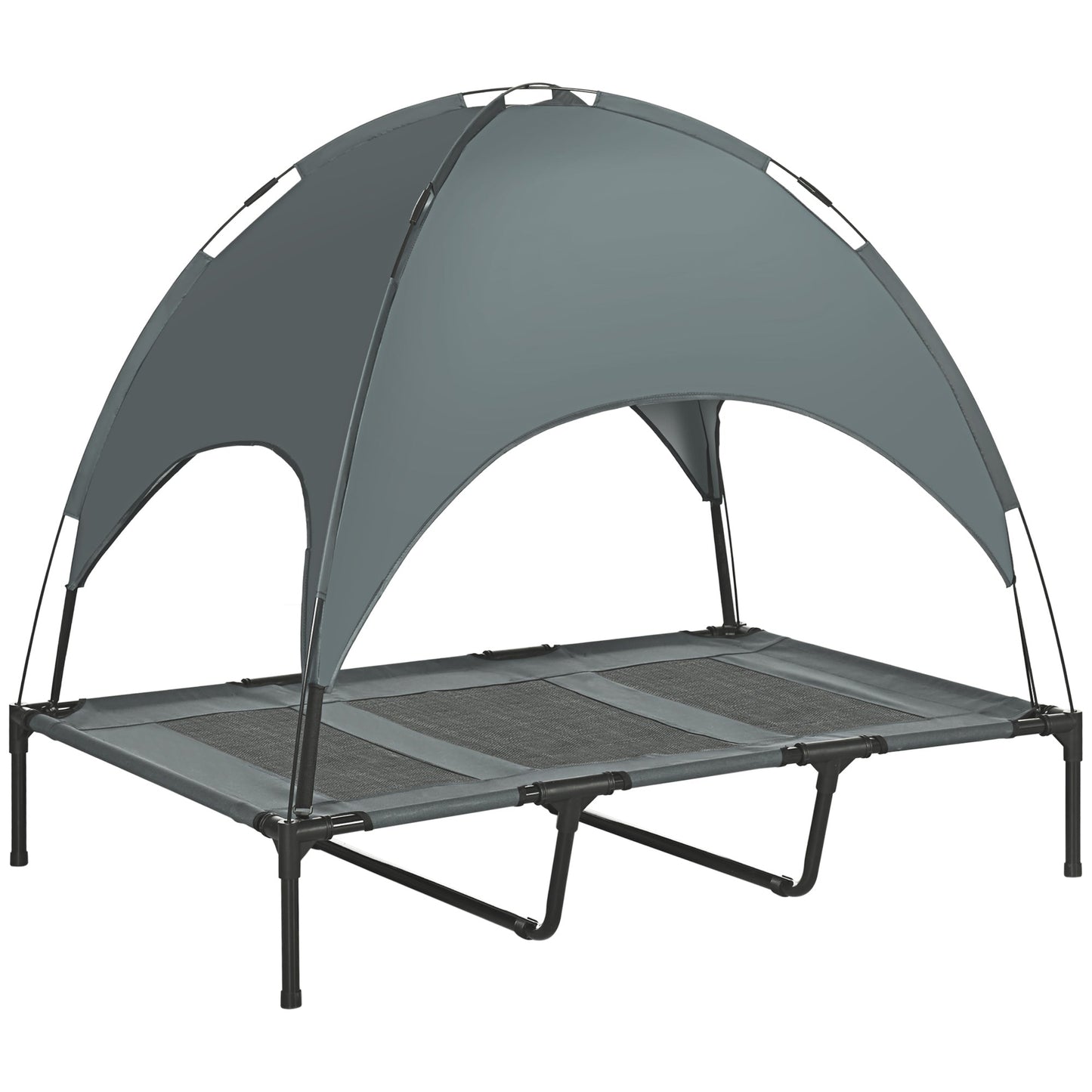 Elevated Dog Bed with Canopy, Portable Raised Dog Cot for XL Sized Dogs, Indoor & Outdoor, 48" x 36" x 43", Grey
