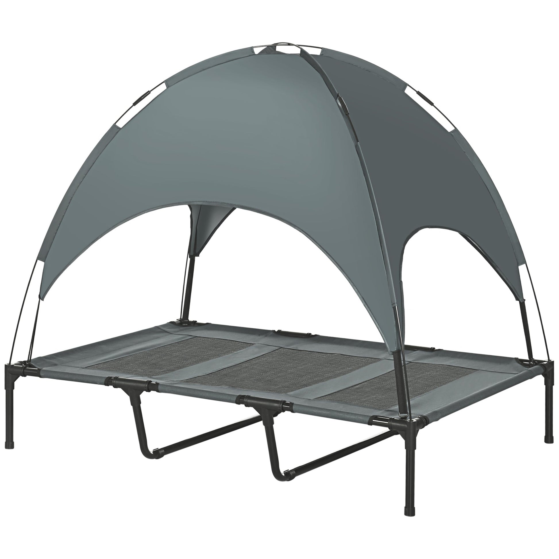 Elevated Dog Bed with Canopy, Portable Raised Dog Cot for XL Sized Dogs, Indoor & Outdoor, 48" x 36" x 43", Grey