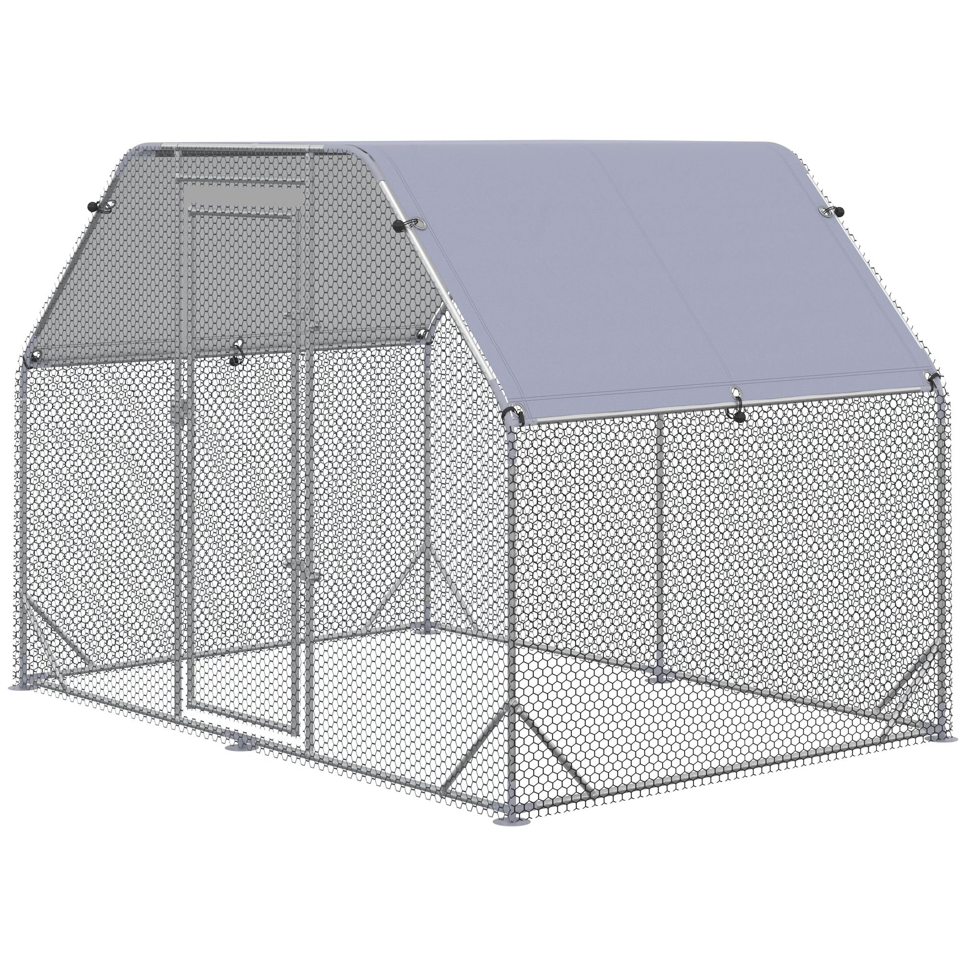 Galvanized Large Metal Chicken Coop Cage Walk-in Enclosure Poultry Hen Run House Playpen Rabbit Hutch with Cover for Outdoor Backyard 9.2' x 6.2' x 6.5' Silver
