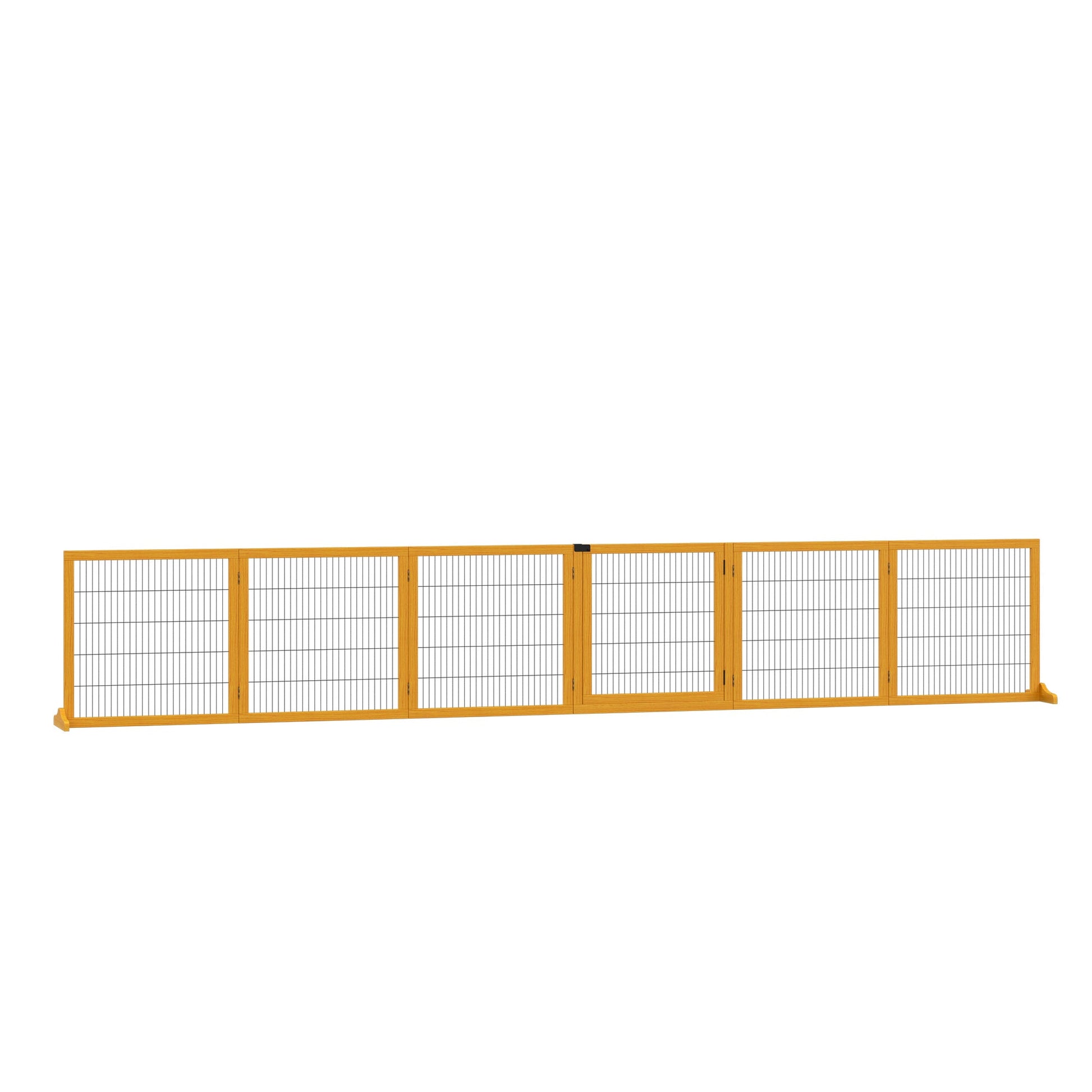 Wooden Pet Gate, Dog Safety Barrier, Freestanding Foldable Fence, w/ 6 Panels, 2 Support Feet, for House Doorway Stairs, Small & Medium Dogs, Yellow