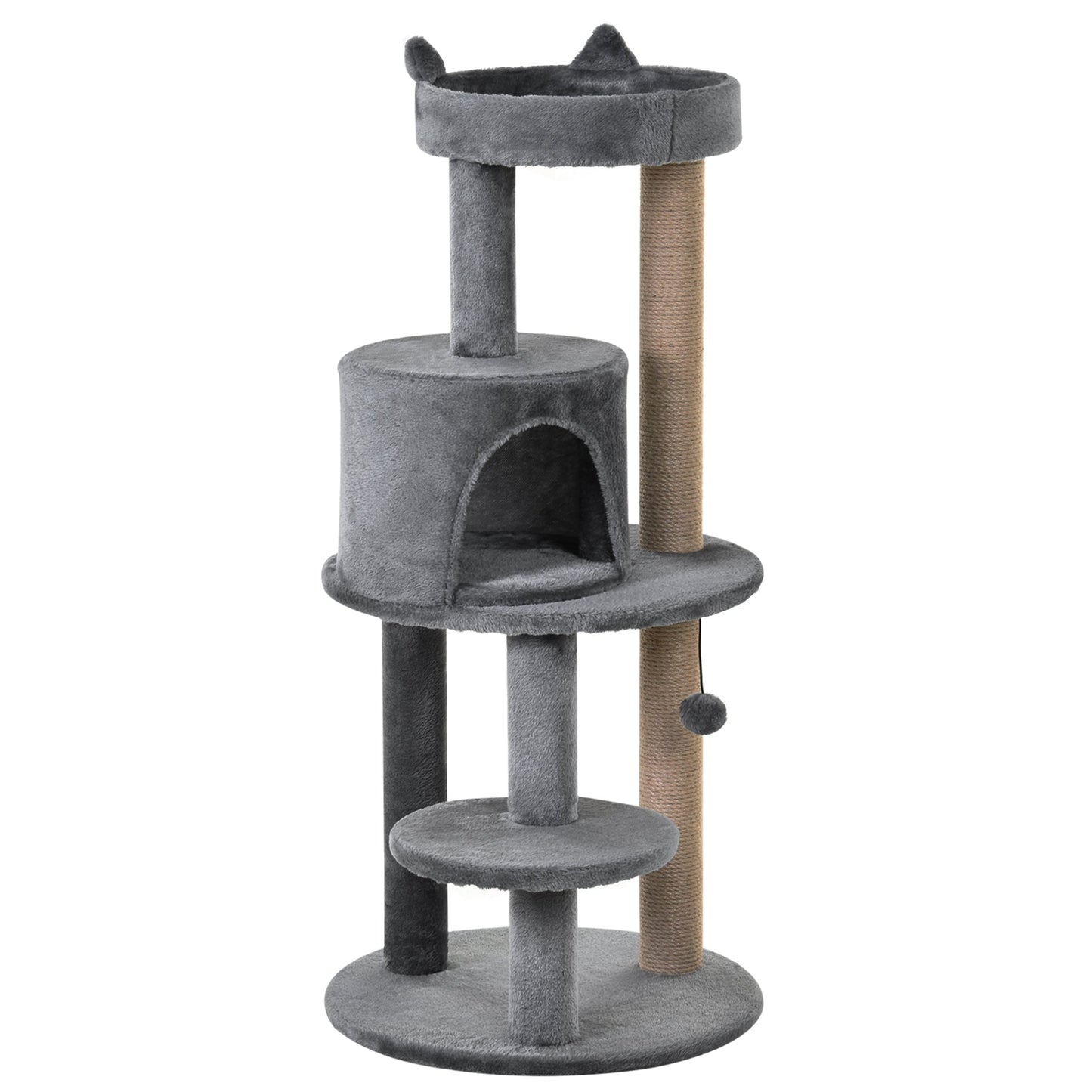 41 Inches Cat Tree, Multi-Level Cat Tower with Condo, Cute Cat Activity Center with Sisal Scratching Posts, Plush Perch, Hanging Ball, Grey