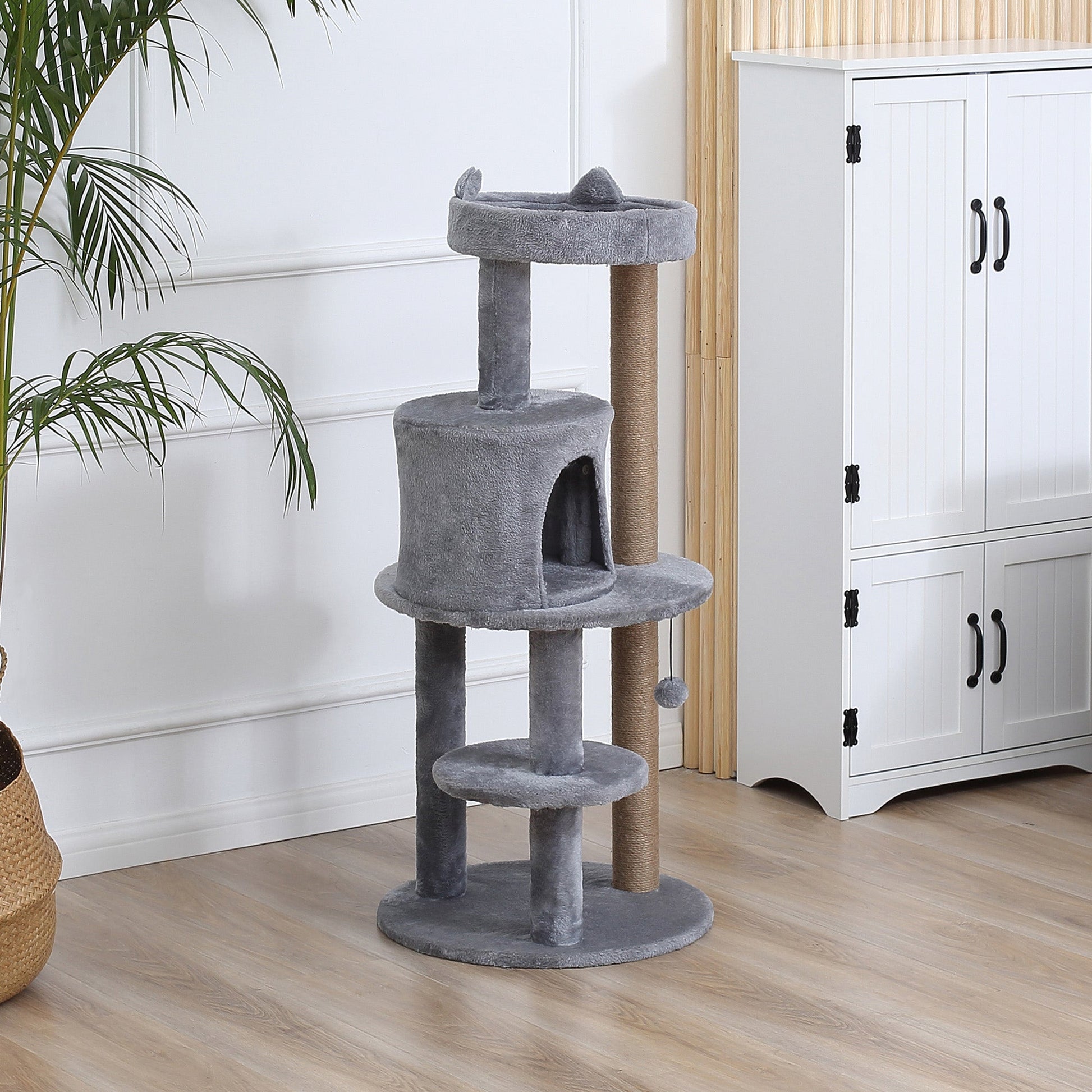 41 Inches Cat Tree, Multi-Level Cat Tower with Condo, Cute Cat Activity Center with Sisal Scratching Posts, Plush Perch, Hanging Ball, Grey