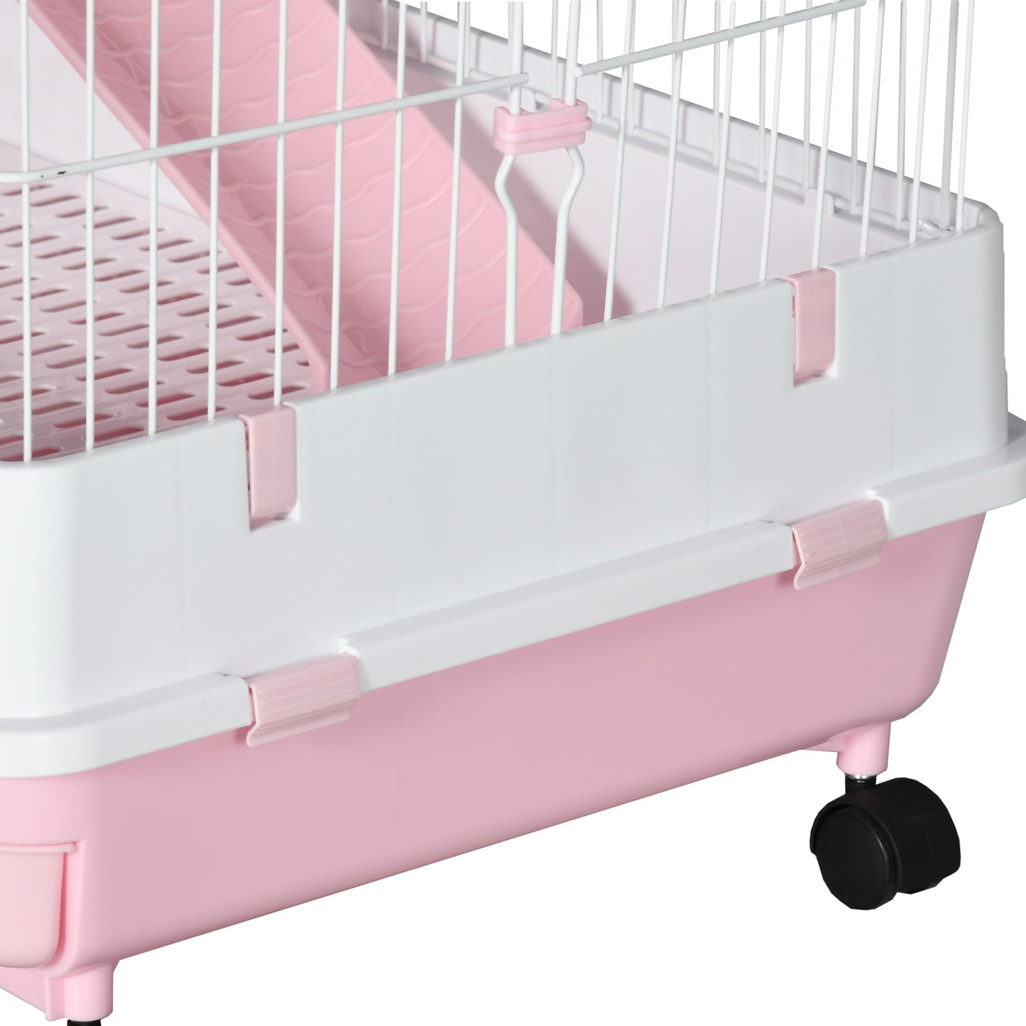 63"H 6-Level Small Animal Cage Rabbit Hutch with Universal Lockable Wheels, Slide-out Tray for Bunny, Chinchillas, Ferret, Pink