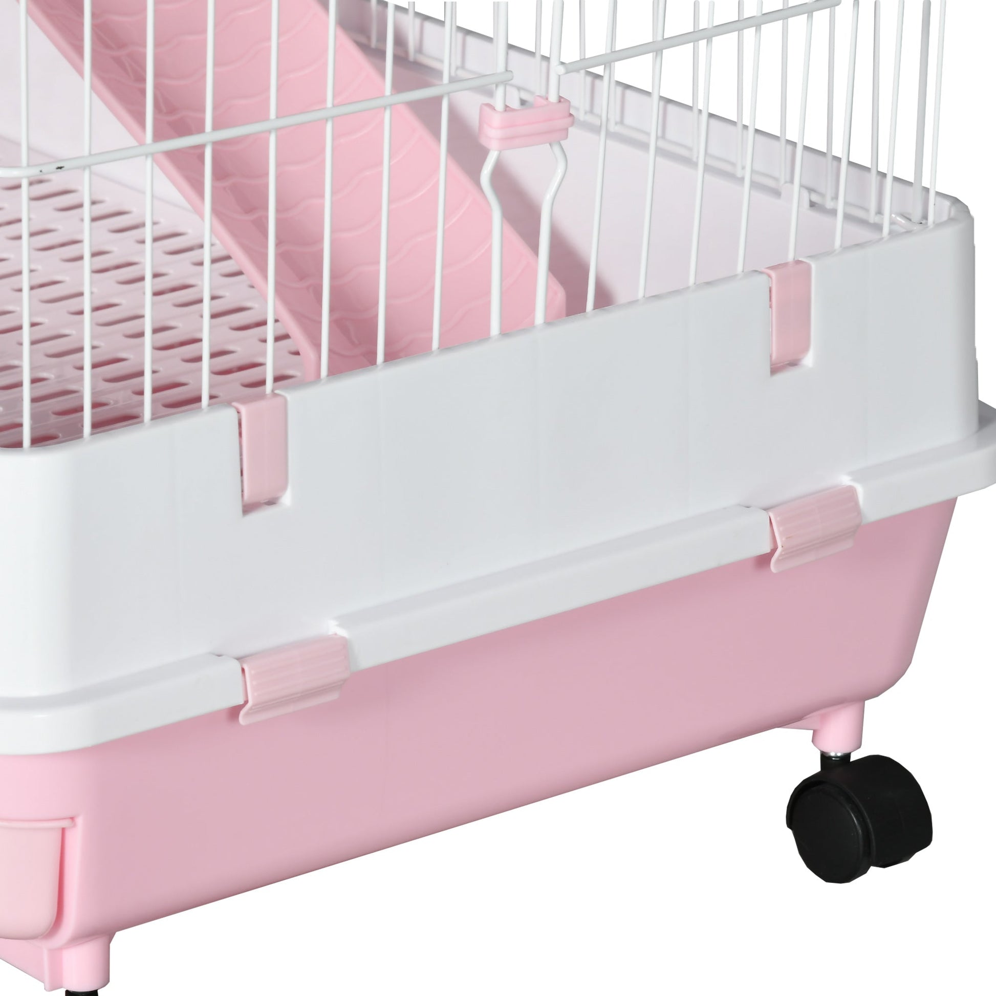 63"H 6-Level Small Animal Cage Rabbit Hutch with Universal Lockable Wheels, Slide-out Tray for Bunny, Chinchillas, Ferret, Pink