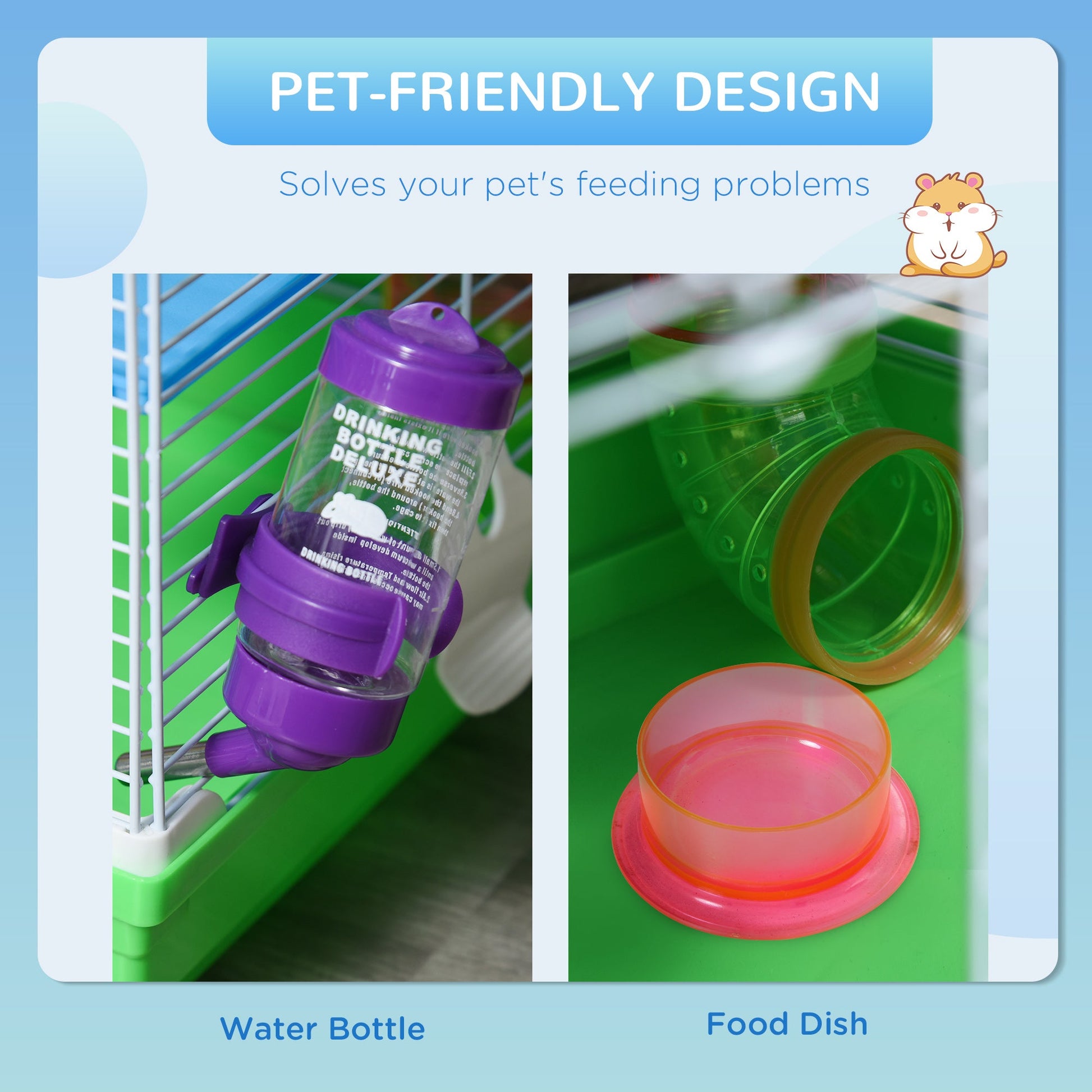 5 Tiers Hamster Cage Portable Animal Travel Carrier Habitat with Exercise Wheels Play Tube Water Bottle Dishes House Ladder for Gerbils, Green