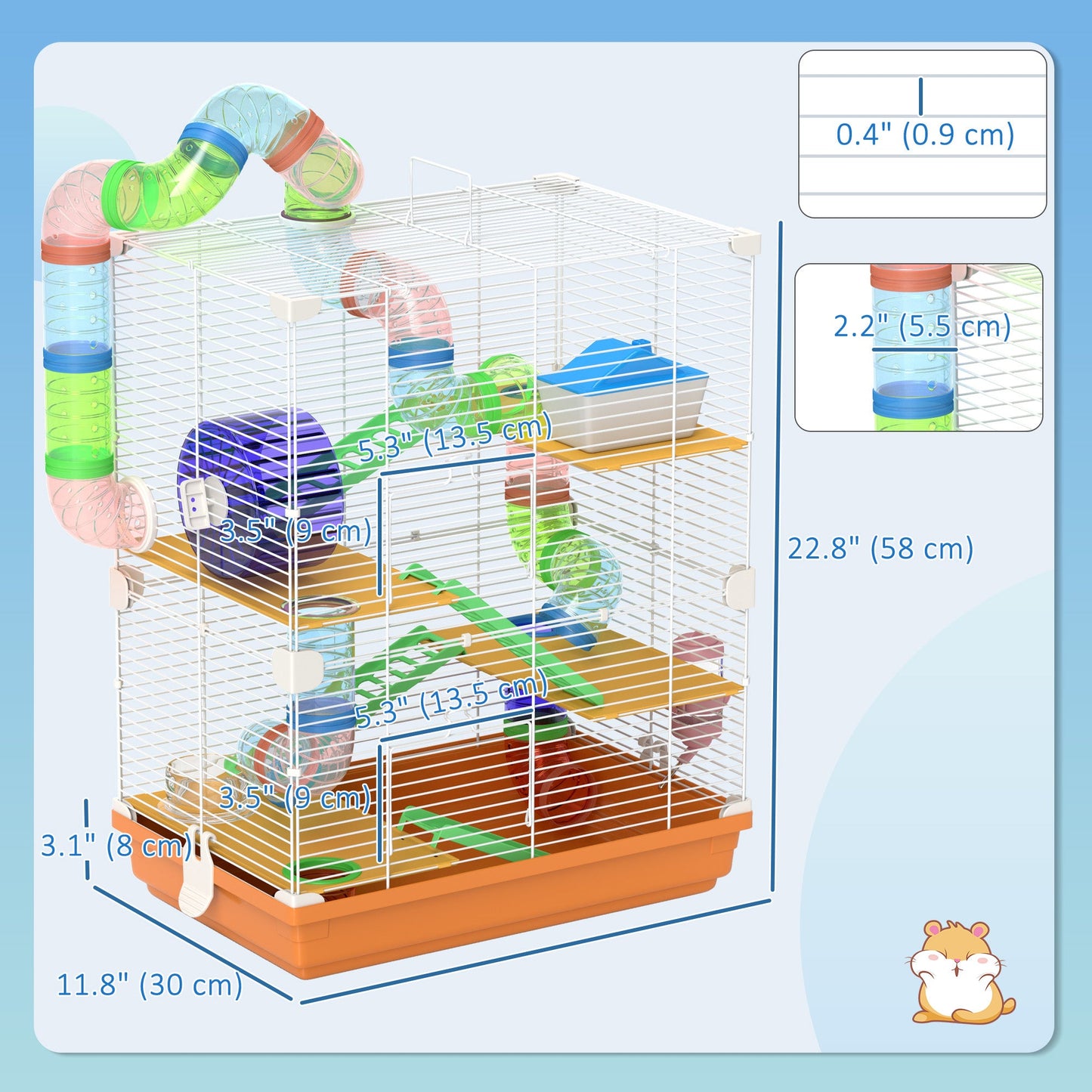 5 Tiers Hamster Cage Portable Animal Travel Carrier Habitat with Exercise Wheels Play Tube Water Bottle Dishes House Ladder for Gerbils, Orange
