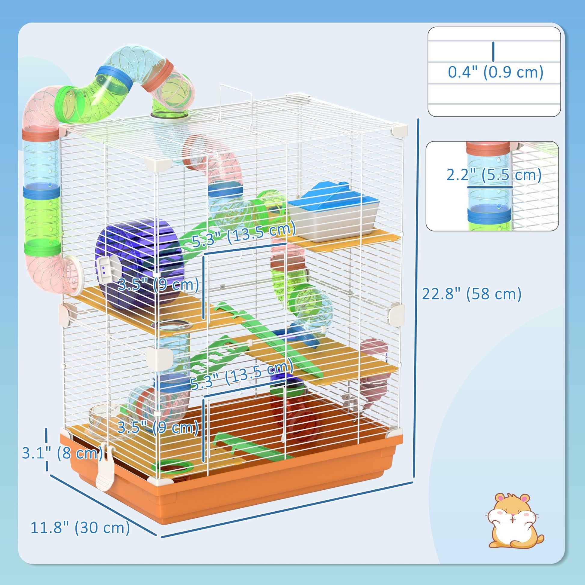 5 Tiers Hamster Cage Portable Animal Travel Carrier Habitat with Exercise Wheels Play Tube Water Bottle Dishes House Ladder for Gerbils, Orange